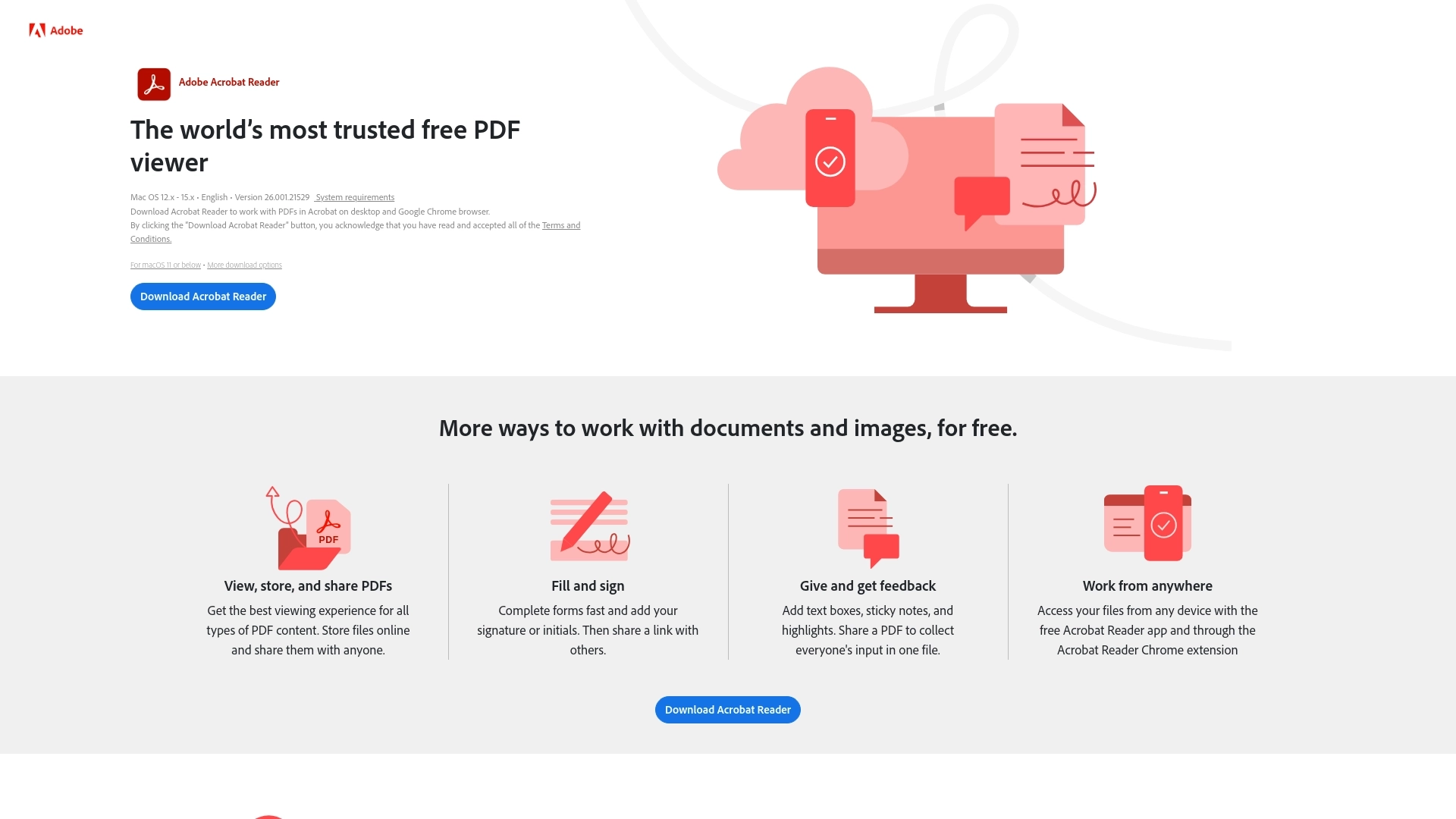 Adobe Acrobat Reader 网站截图