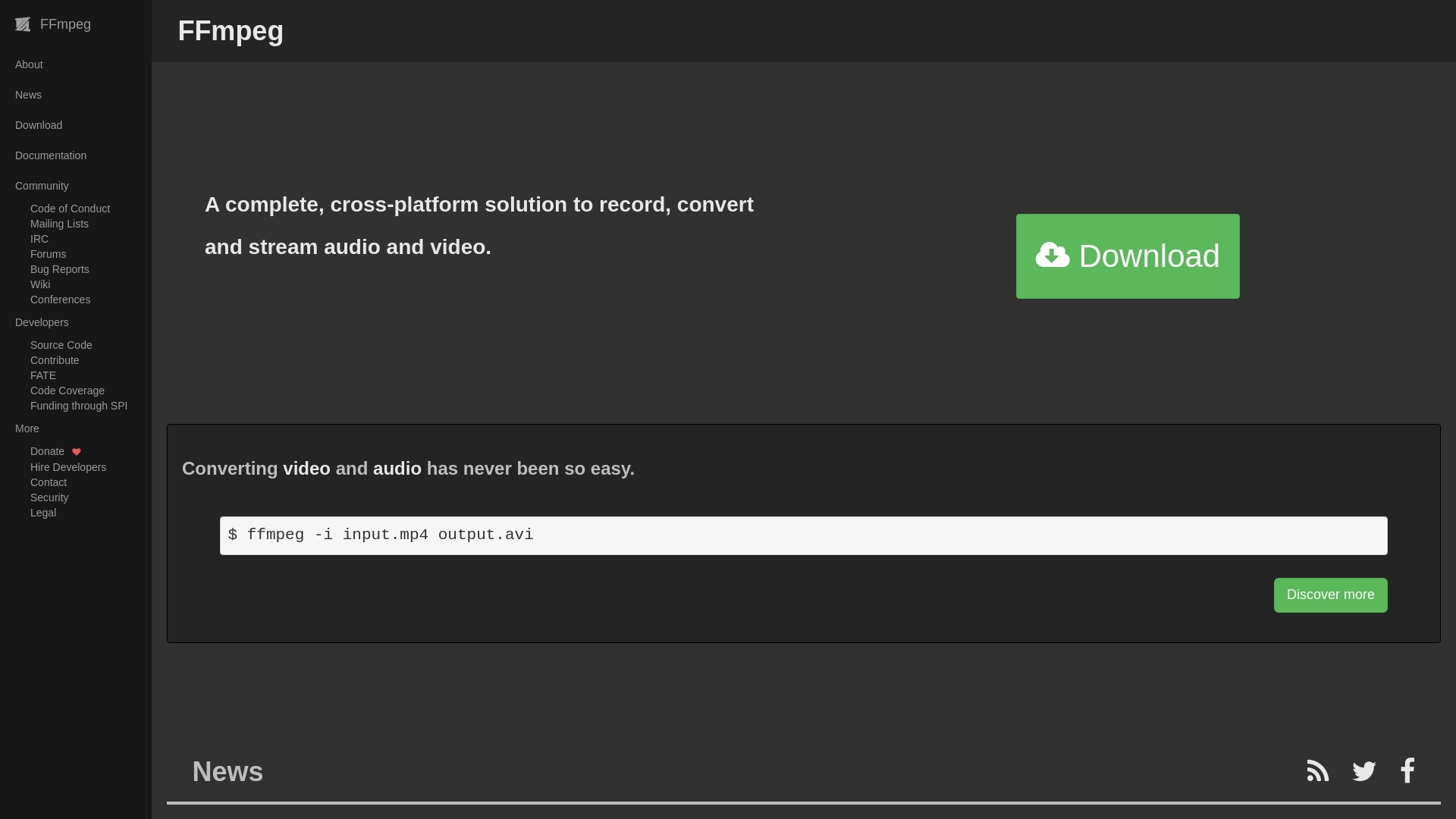 FFmpeg website screenshot