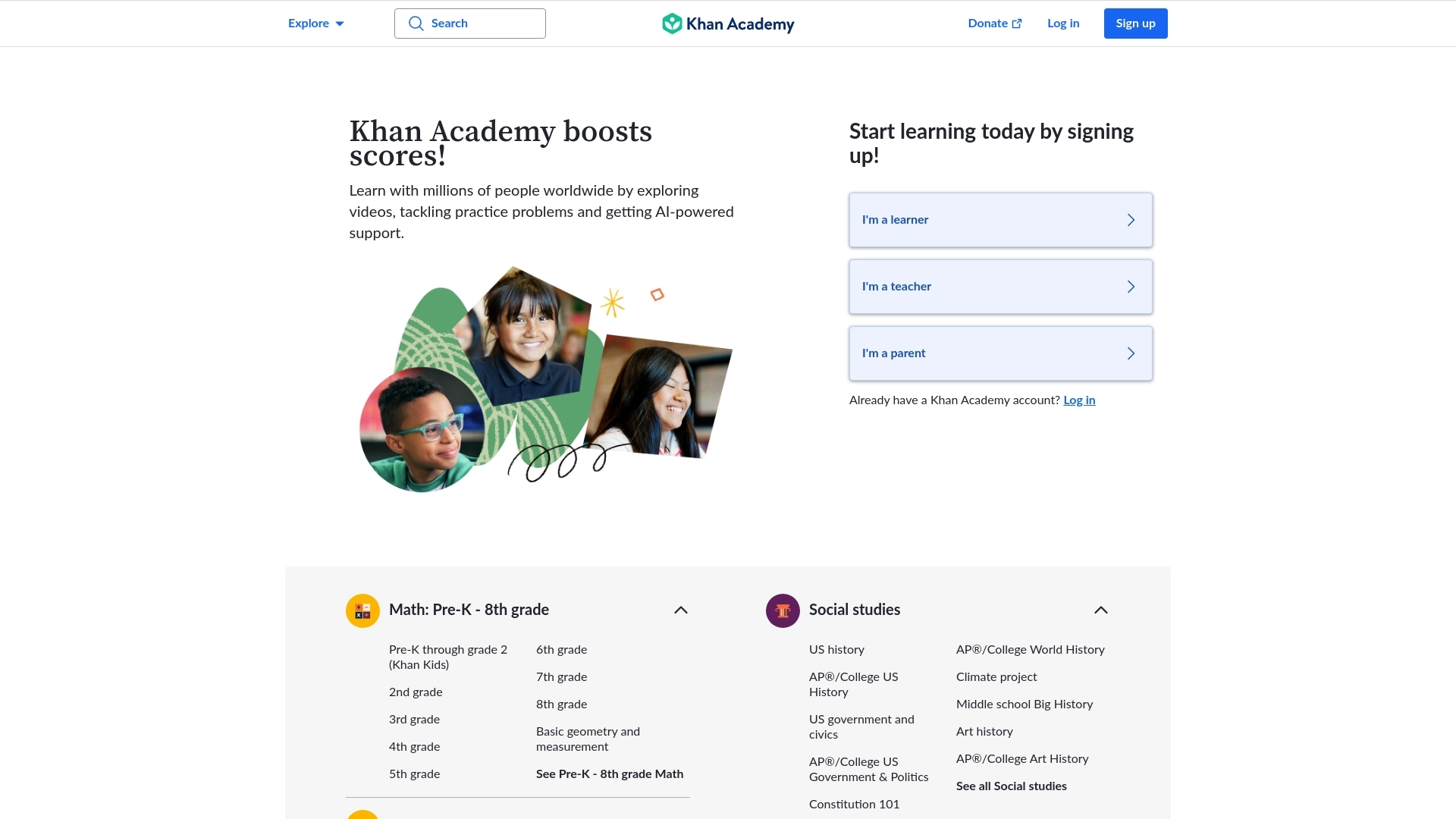 Khan Academy 网站截图