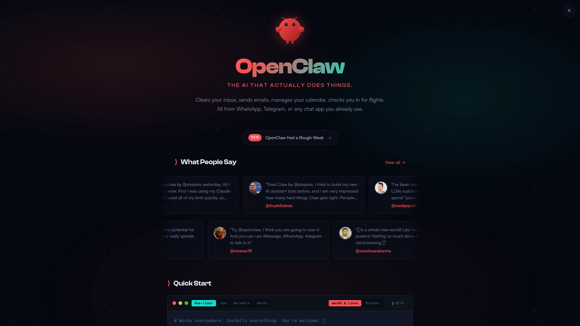 OpenClaw website screenshot