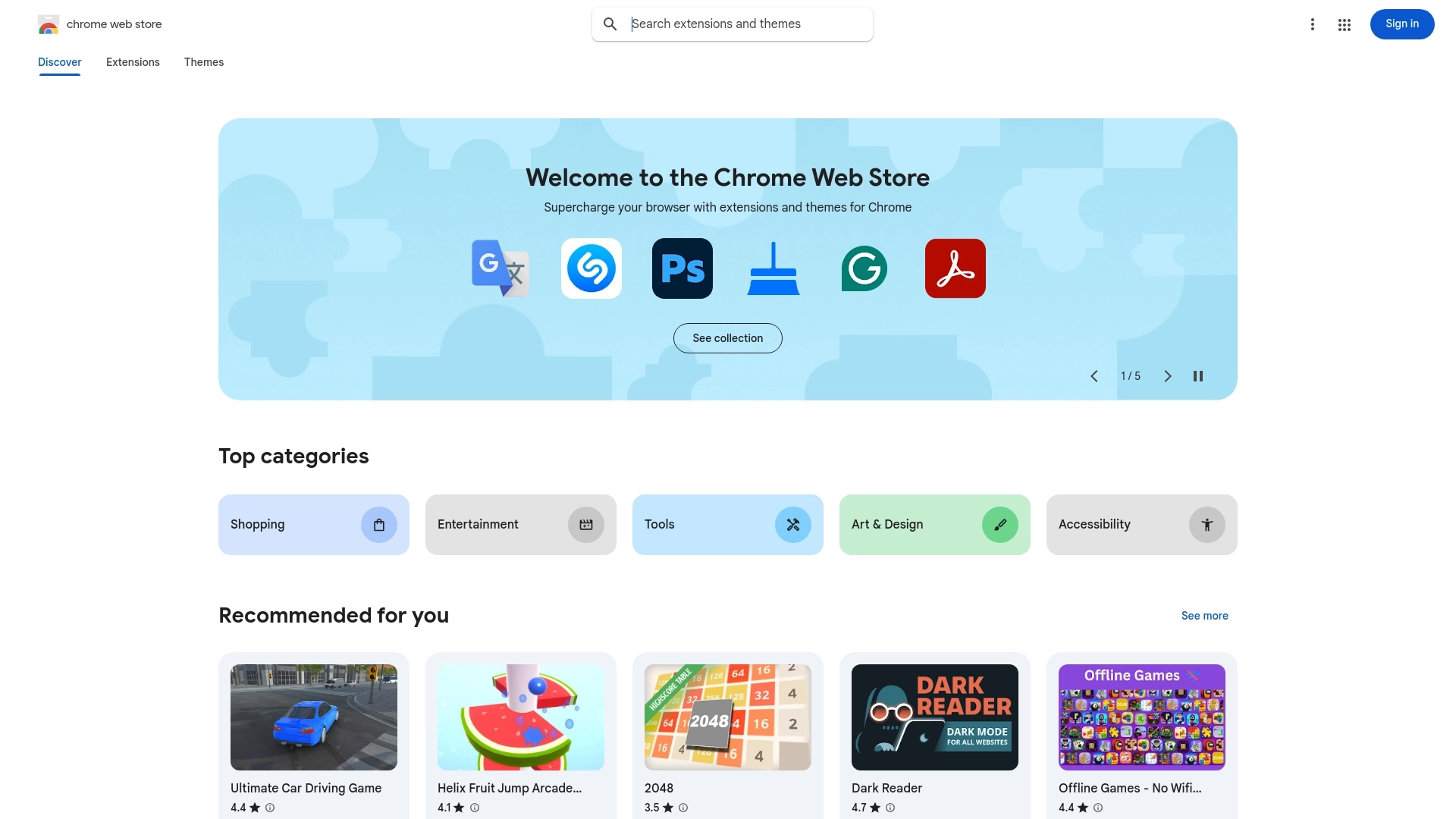 Chrome Web Store website screenshot