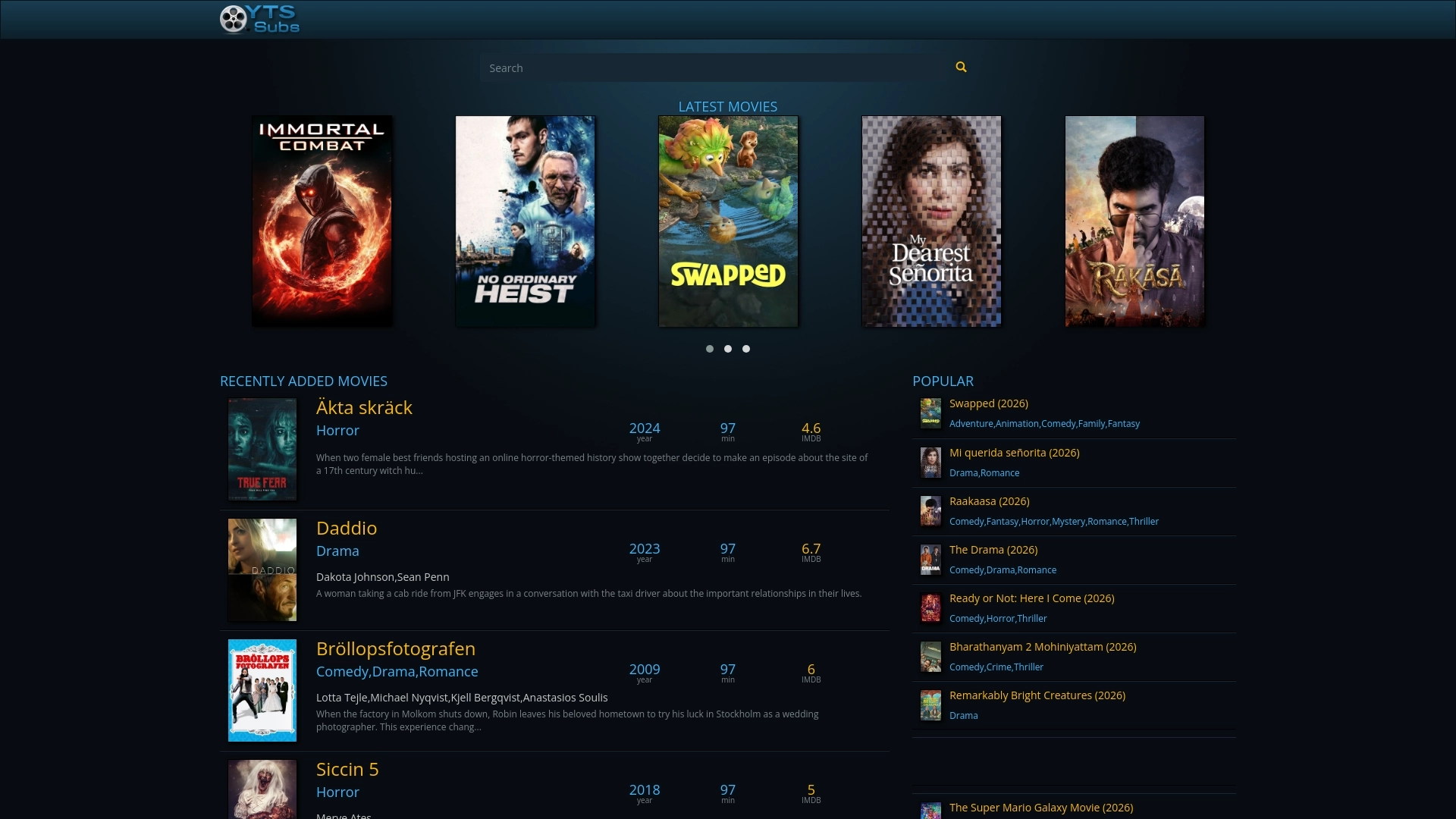 YTS Subtitles website screenshot