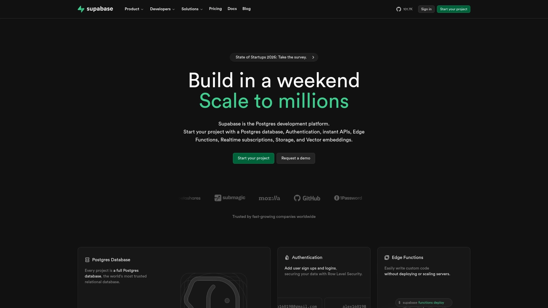 Supabase website screenshot