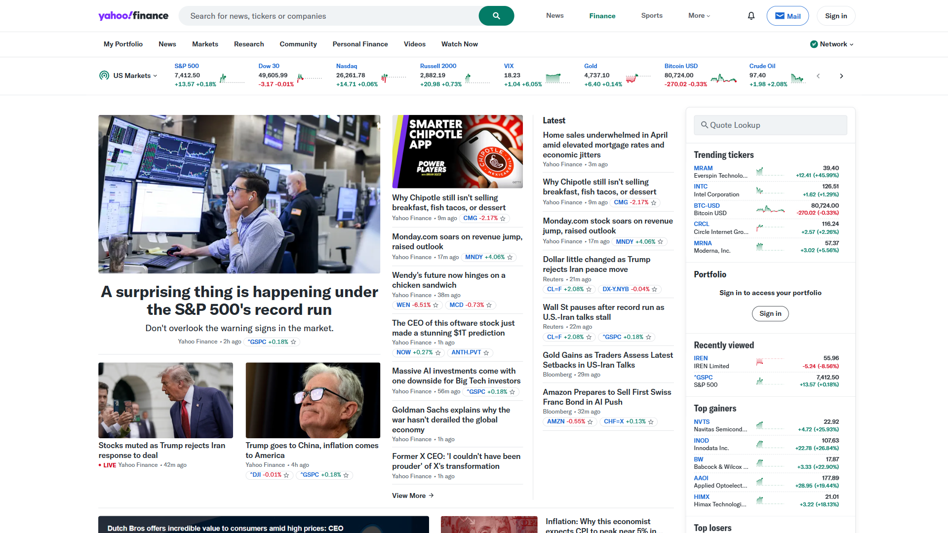 Yahoo Finance website screenshot