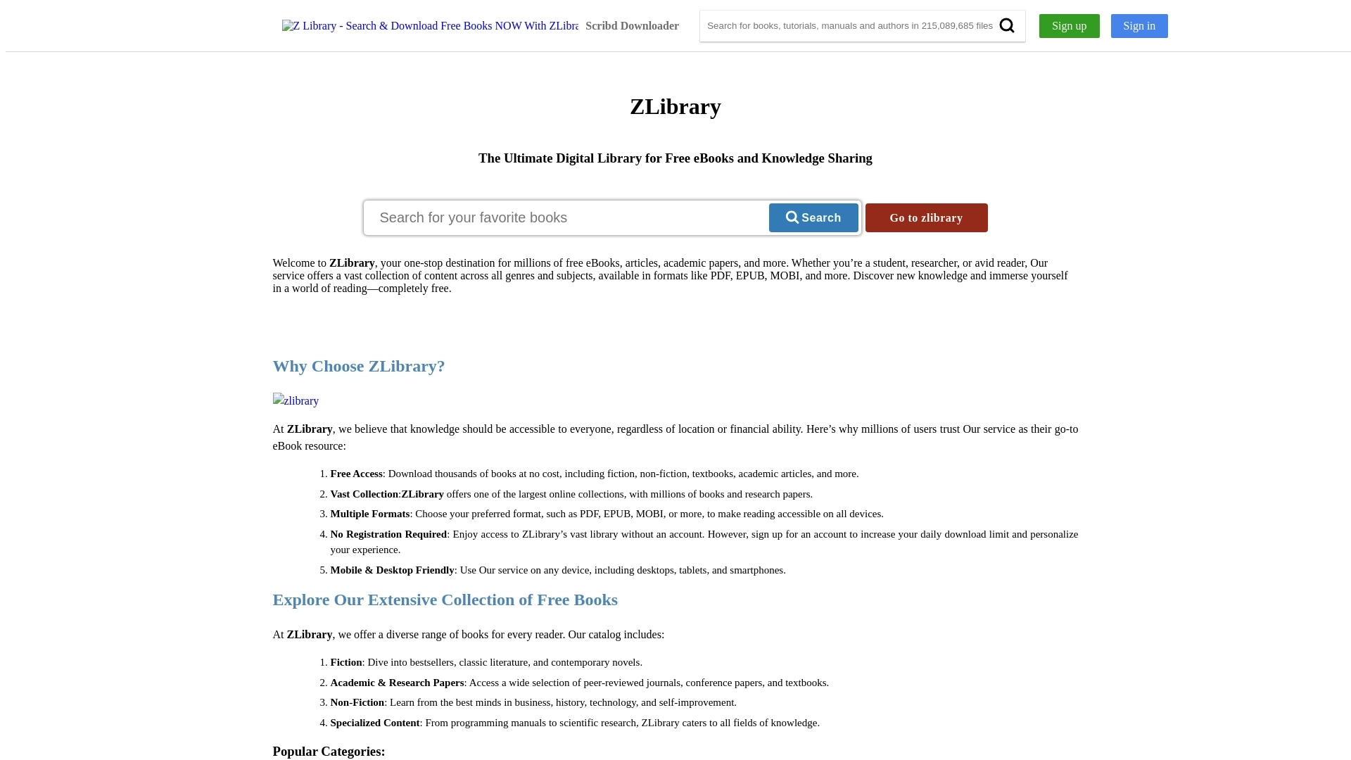 ZLibrary website screenshot