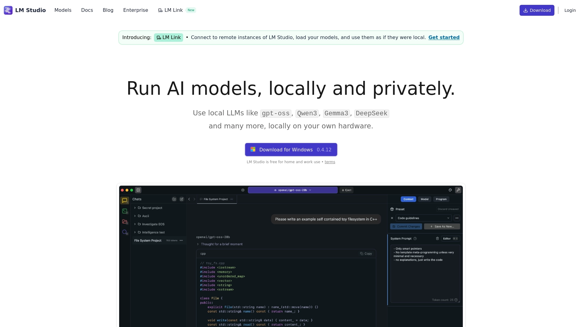 LM Studio 网站截图