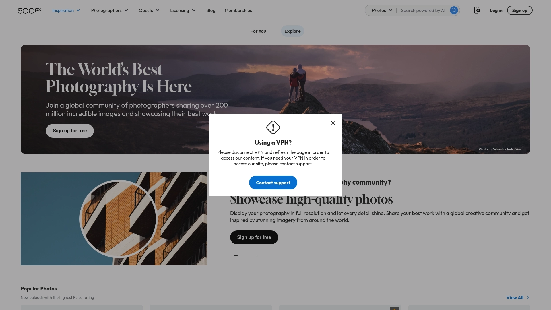 500px website screenshot
