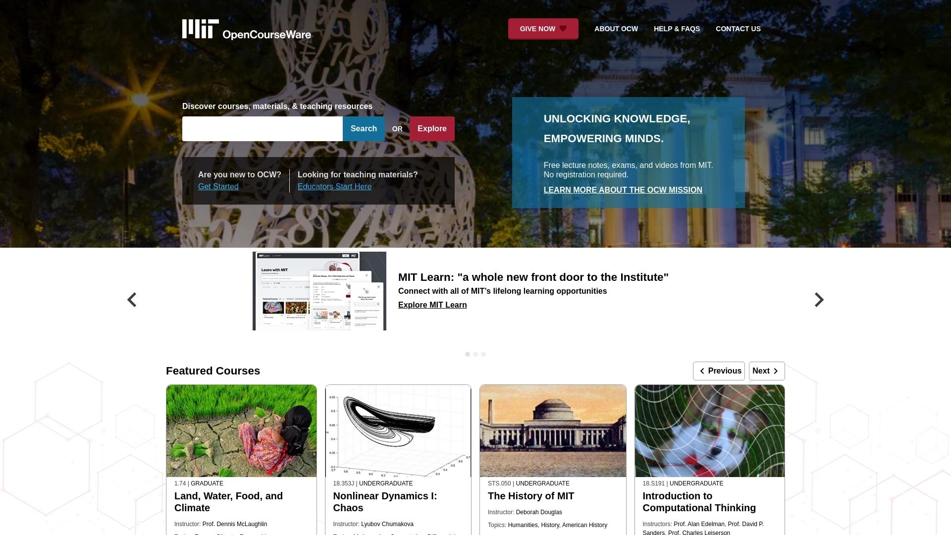 MIT OpenCourseWare website screenshot