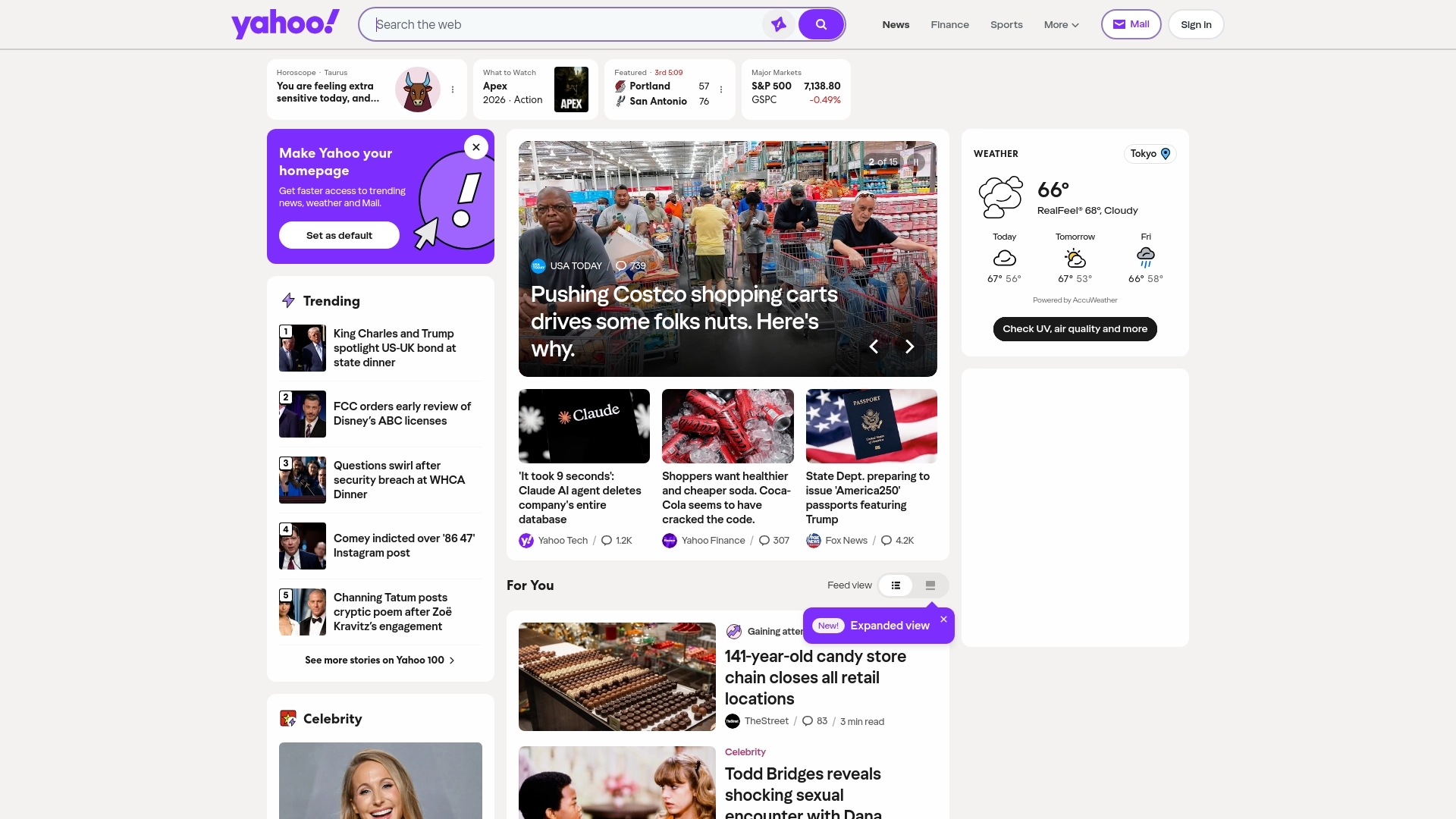Yahoo website screenshot