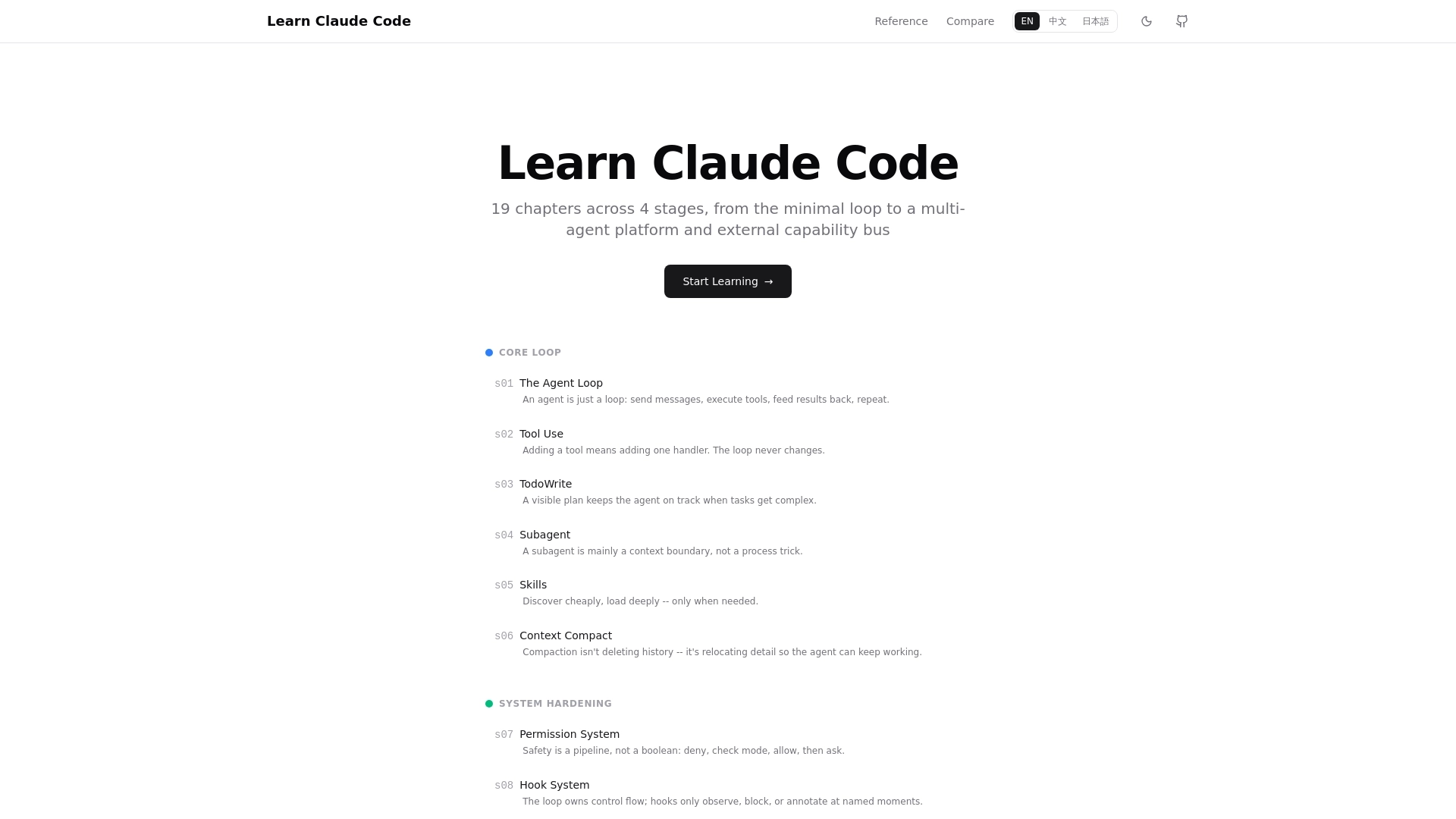 Learn Claude Code 网站截图