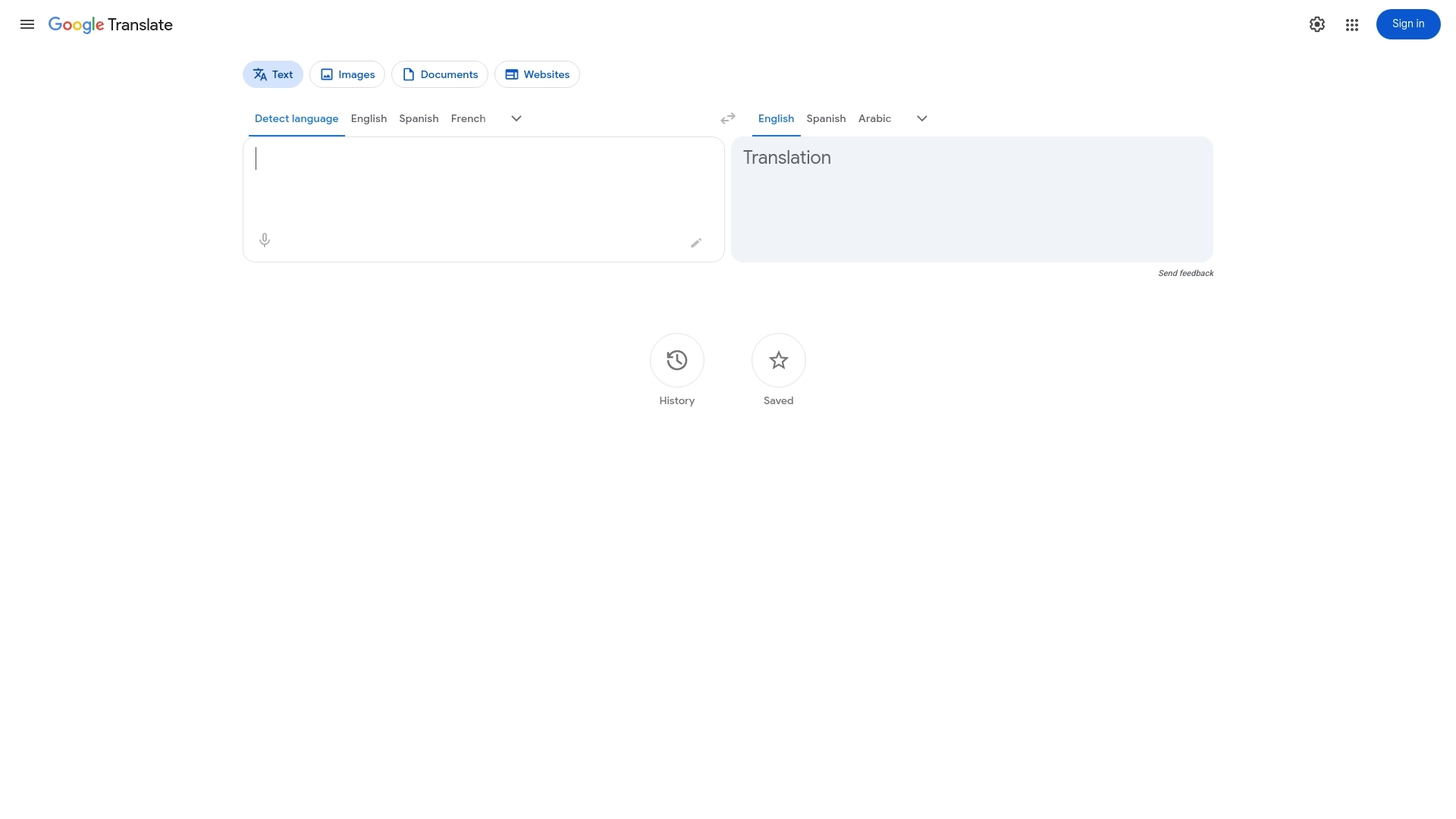 Google Translate website screenshot