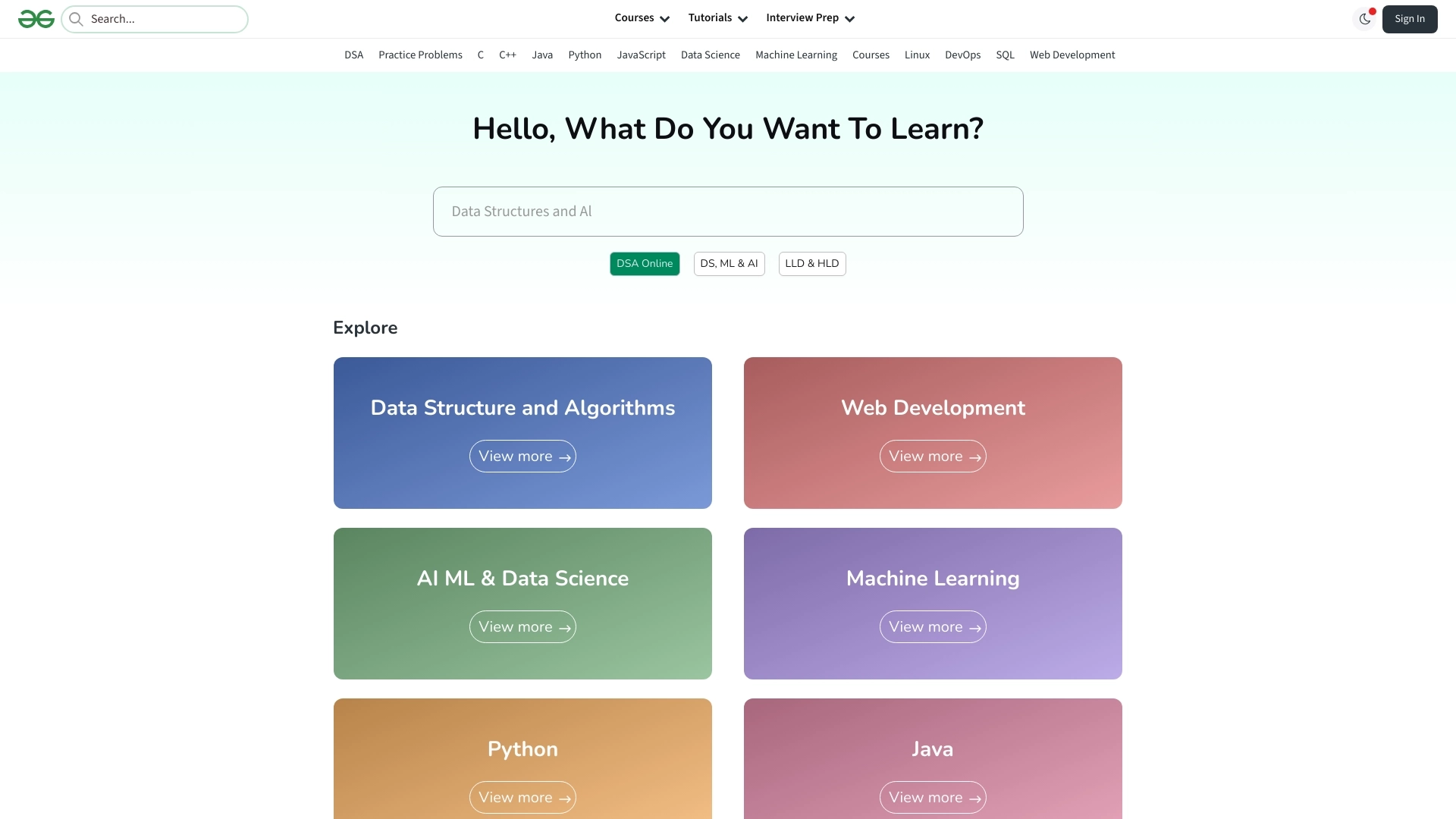 GeeksforGeeks website screenshot