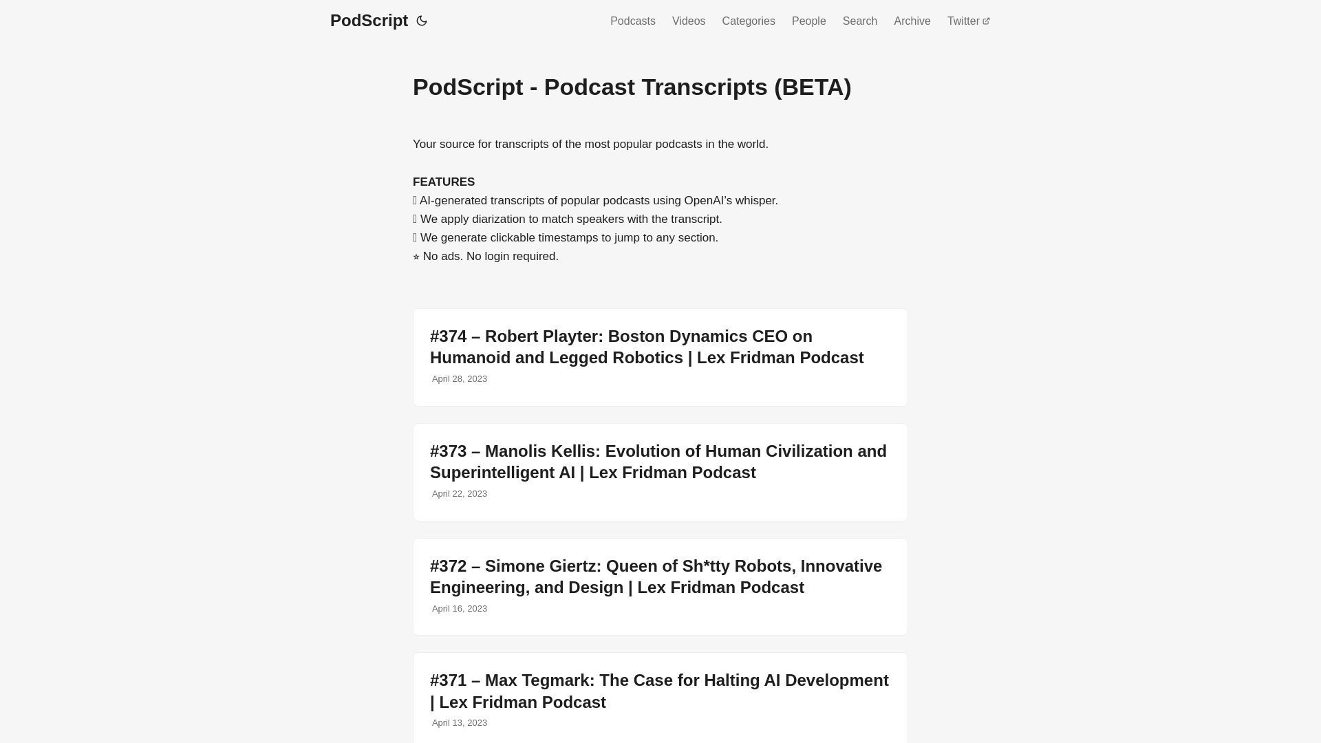 PodScript 网站截图