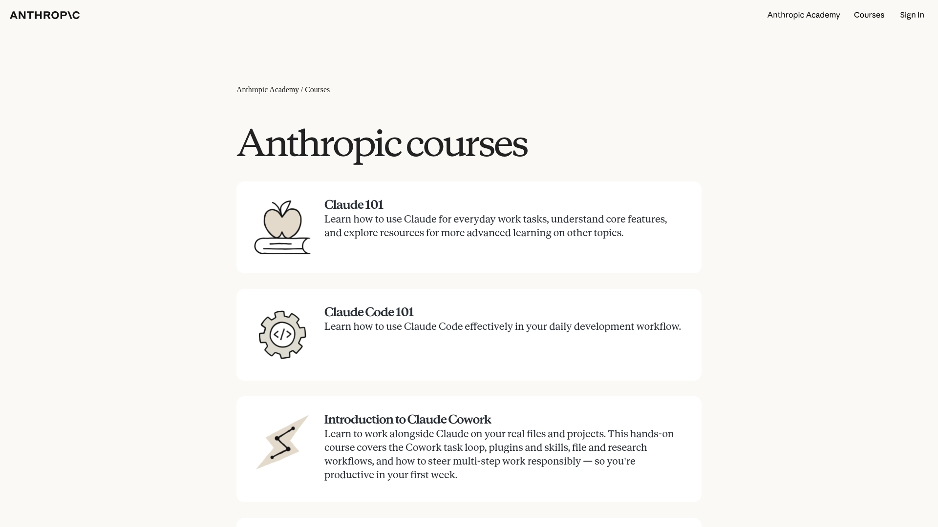 Anthropic Courses 网站截图