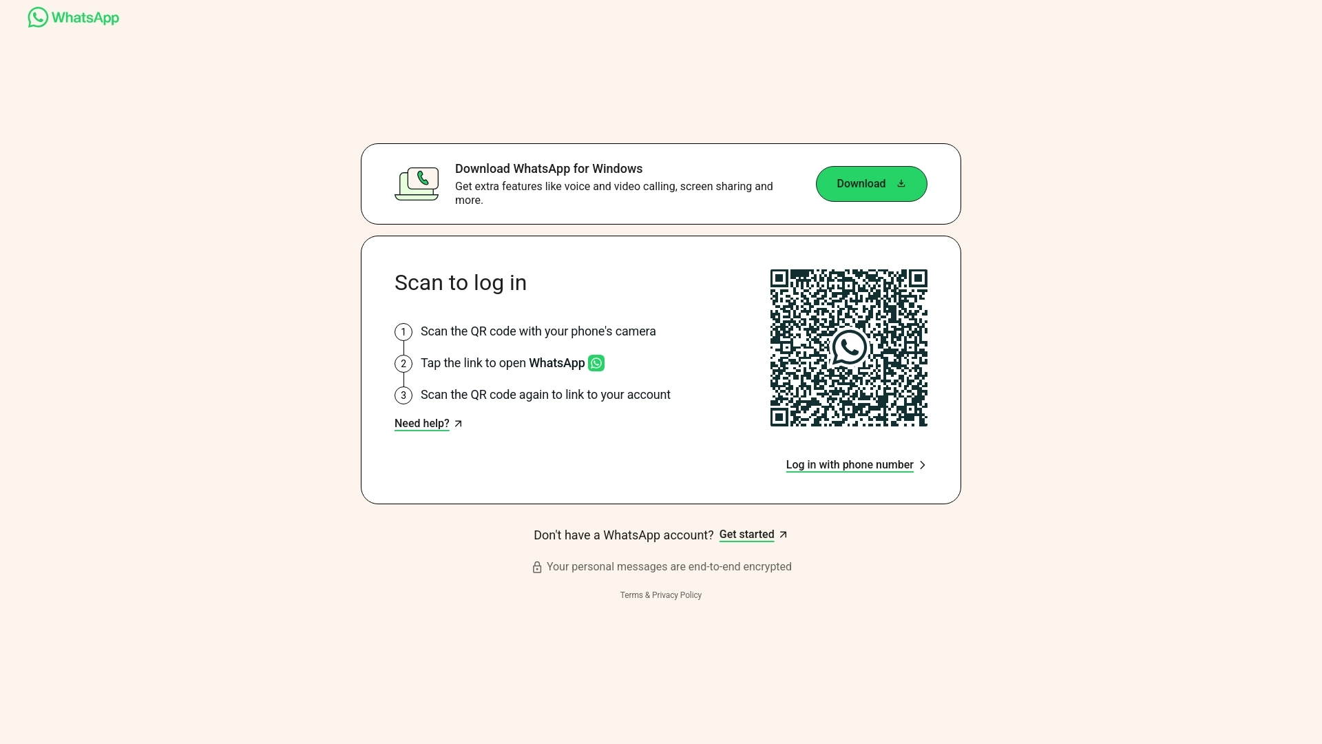 WhatsApp Web website screenshot