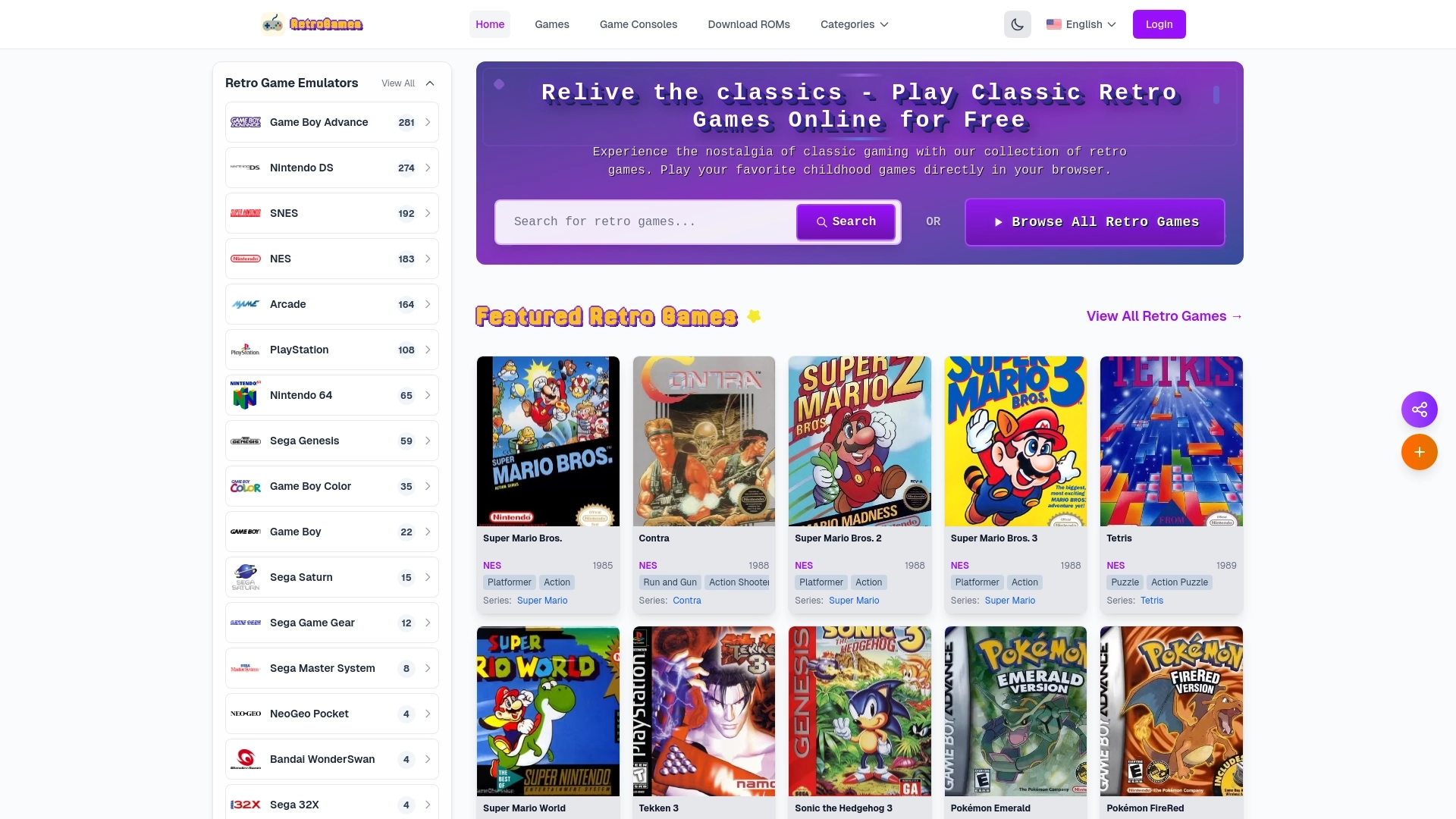 Retro Games Nexus website screenshot