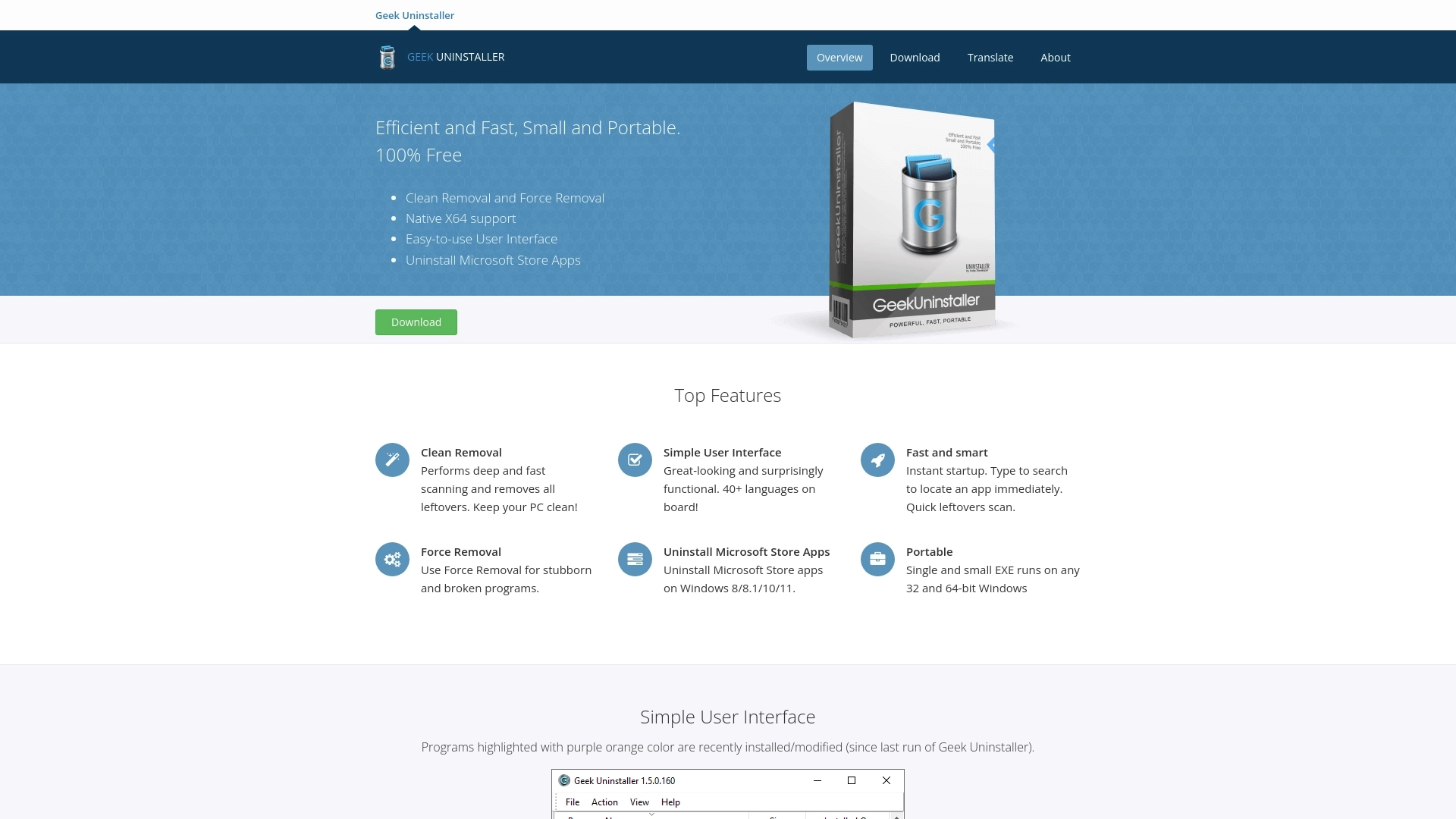 Geek Uninstaller website screenshot