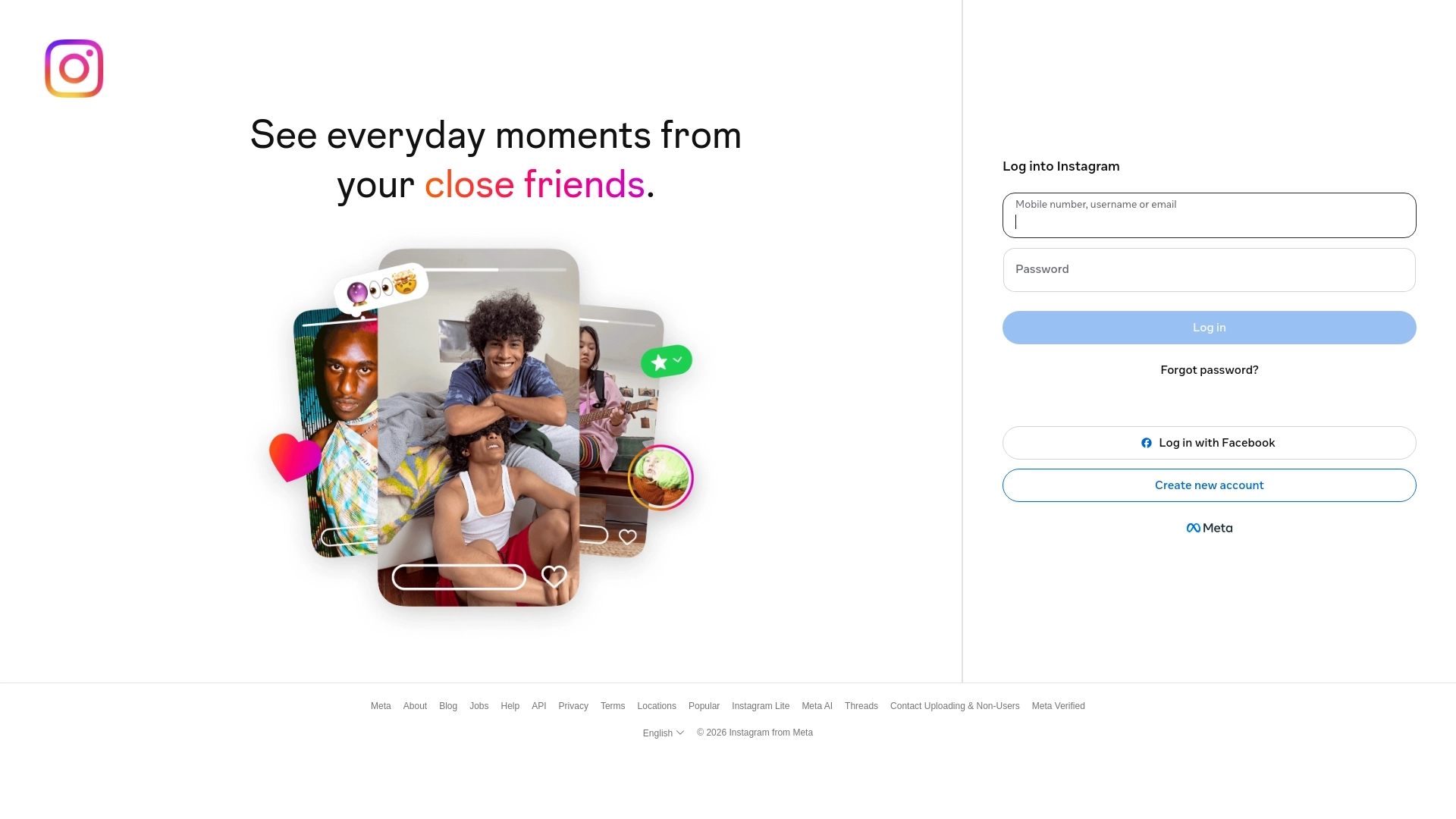 Instagram website screenshot