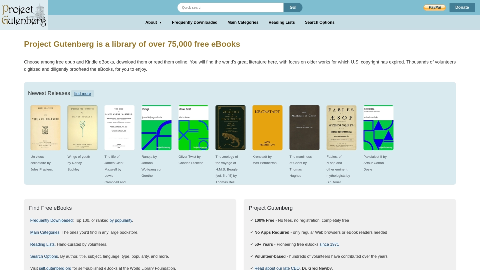 Project Gutenberg 网站截图