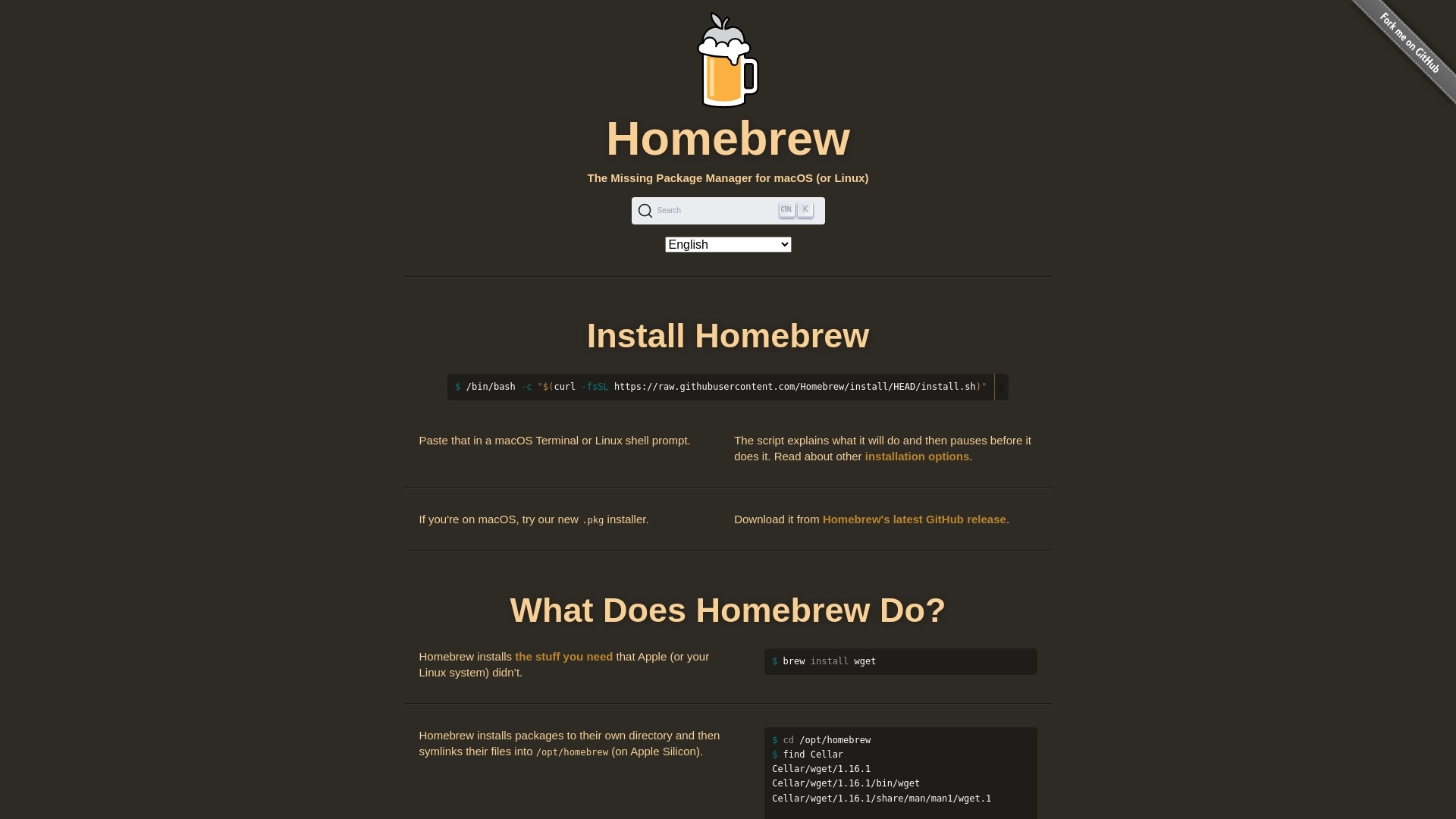 Homebrew website screenshot