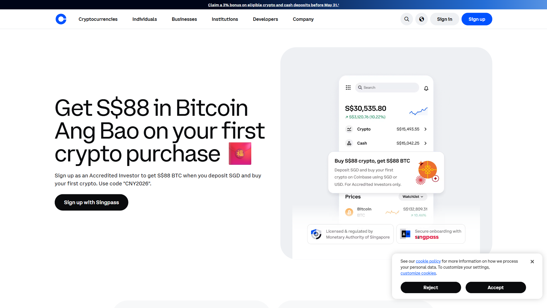 Coinbase website screenshot
