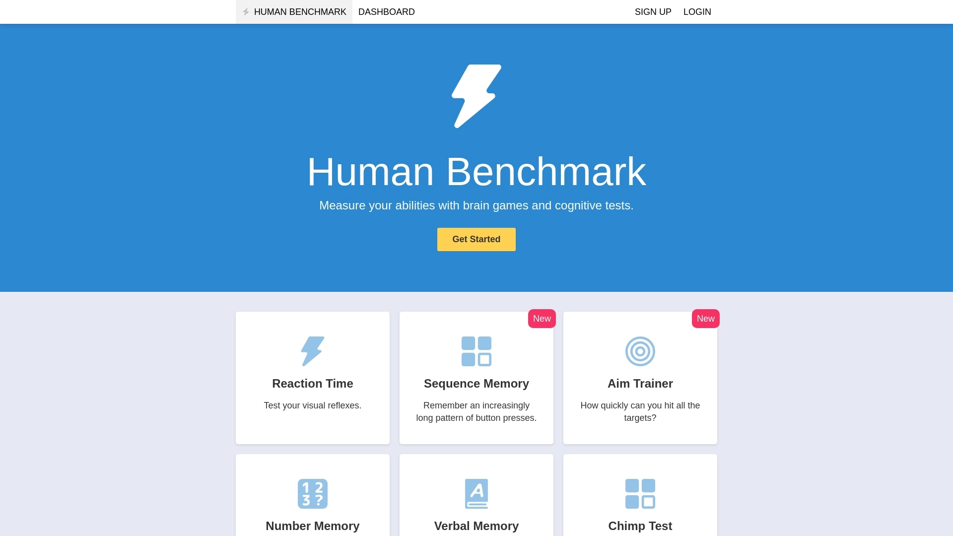 Human Benchmark website screenshot