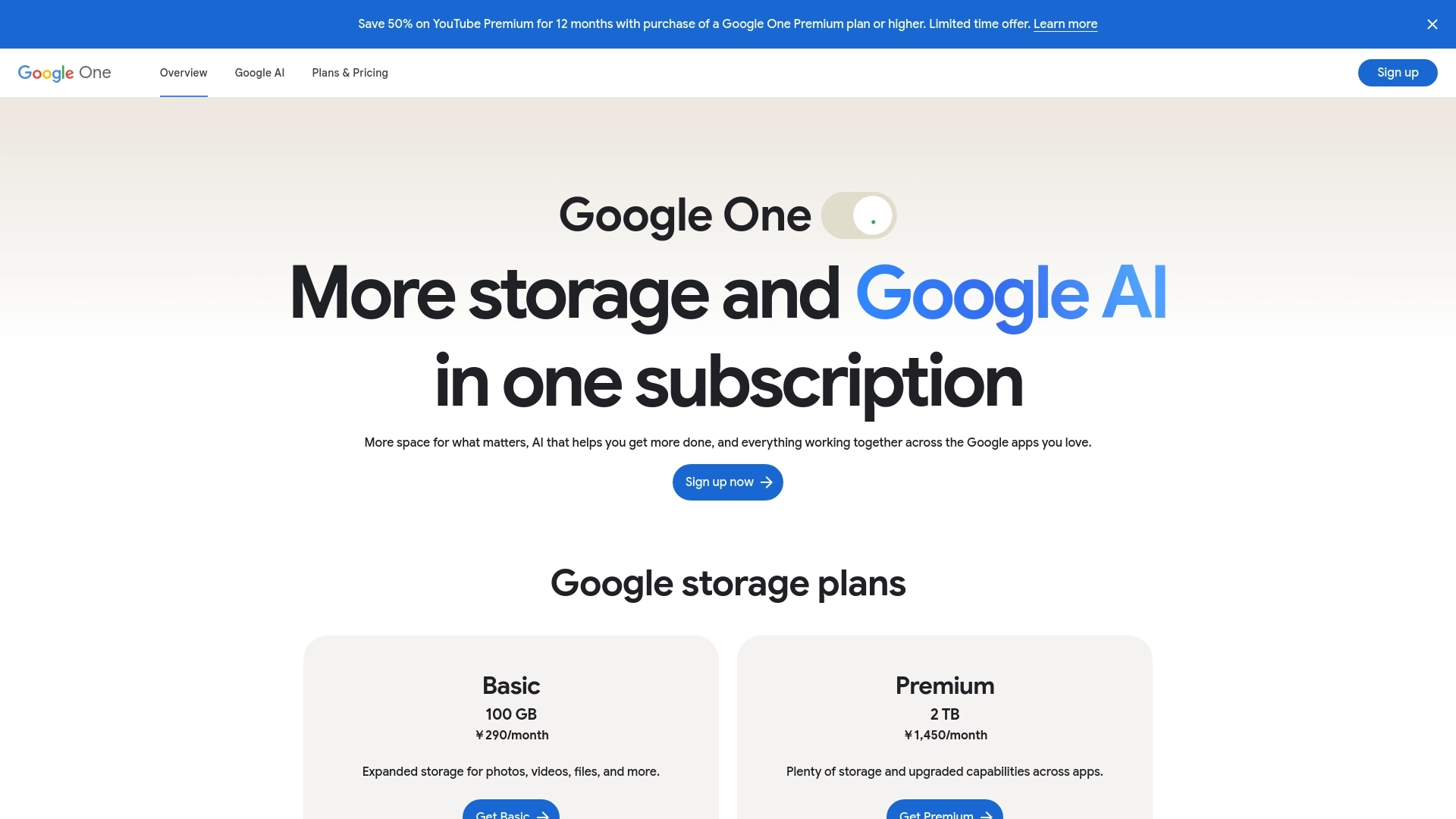 Google One 网站截图