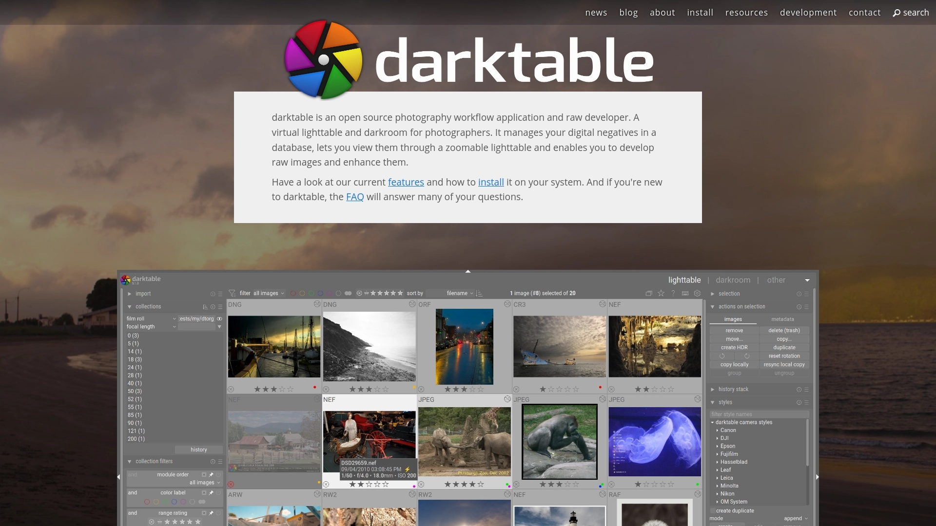 darktable 网站截图