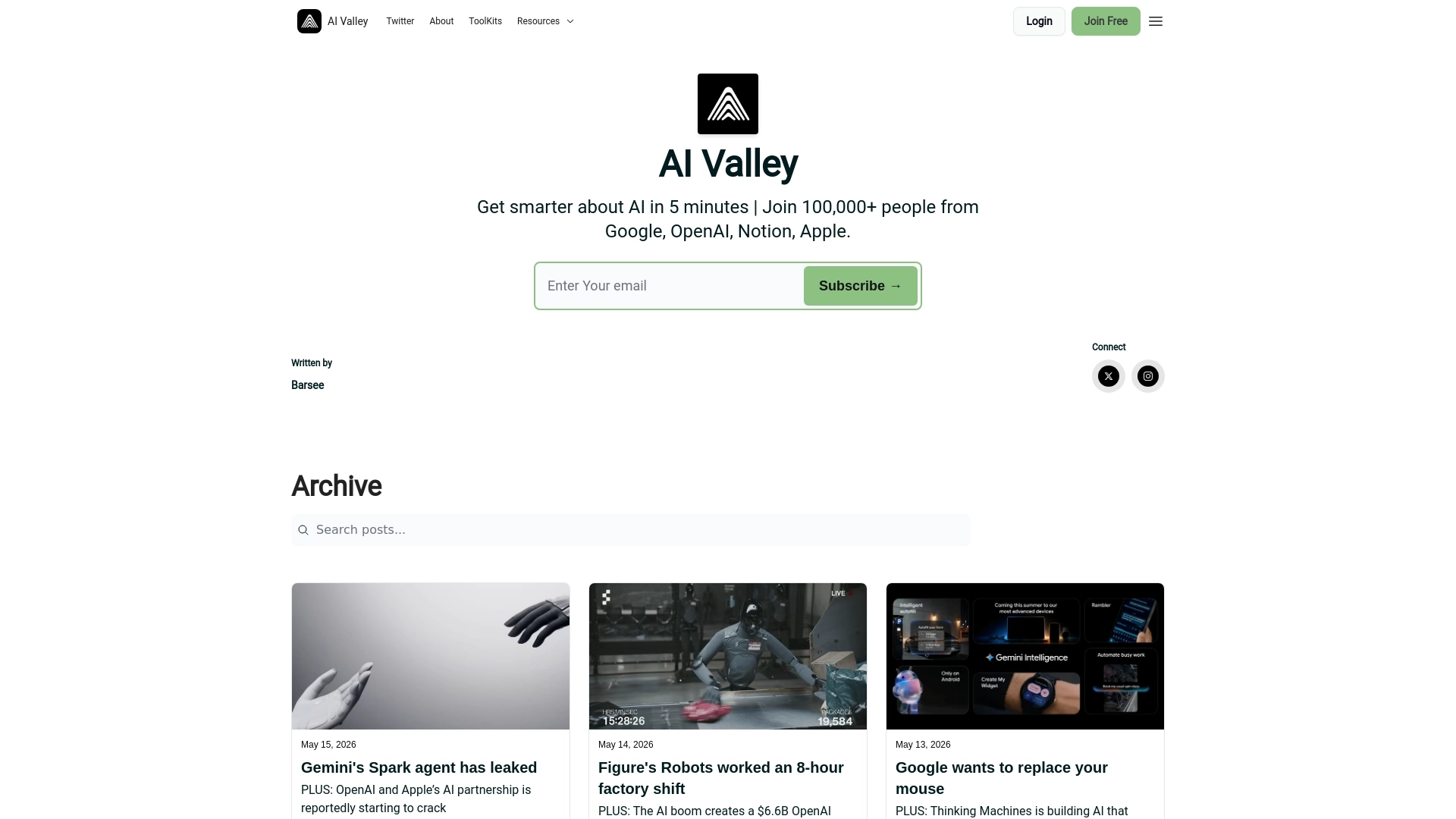 AI Valley website screenshot