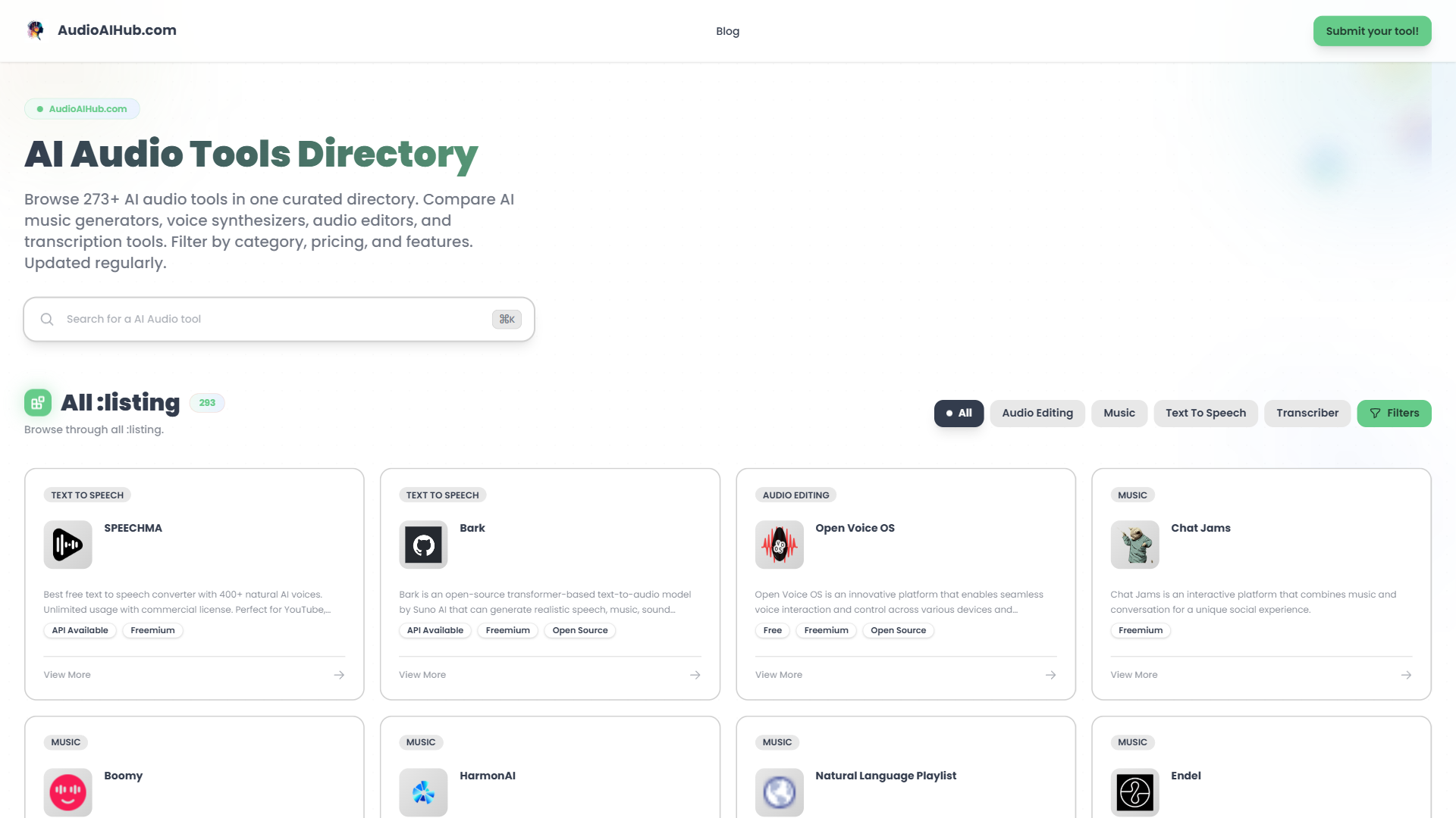 AudioAIHub 网站截图