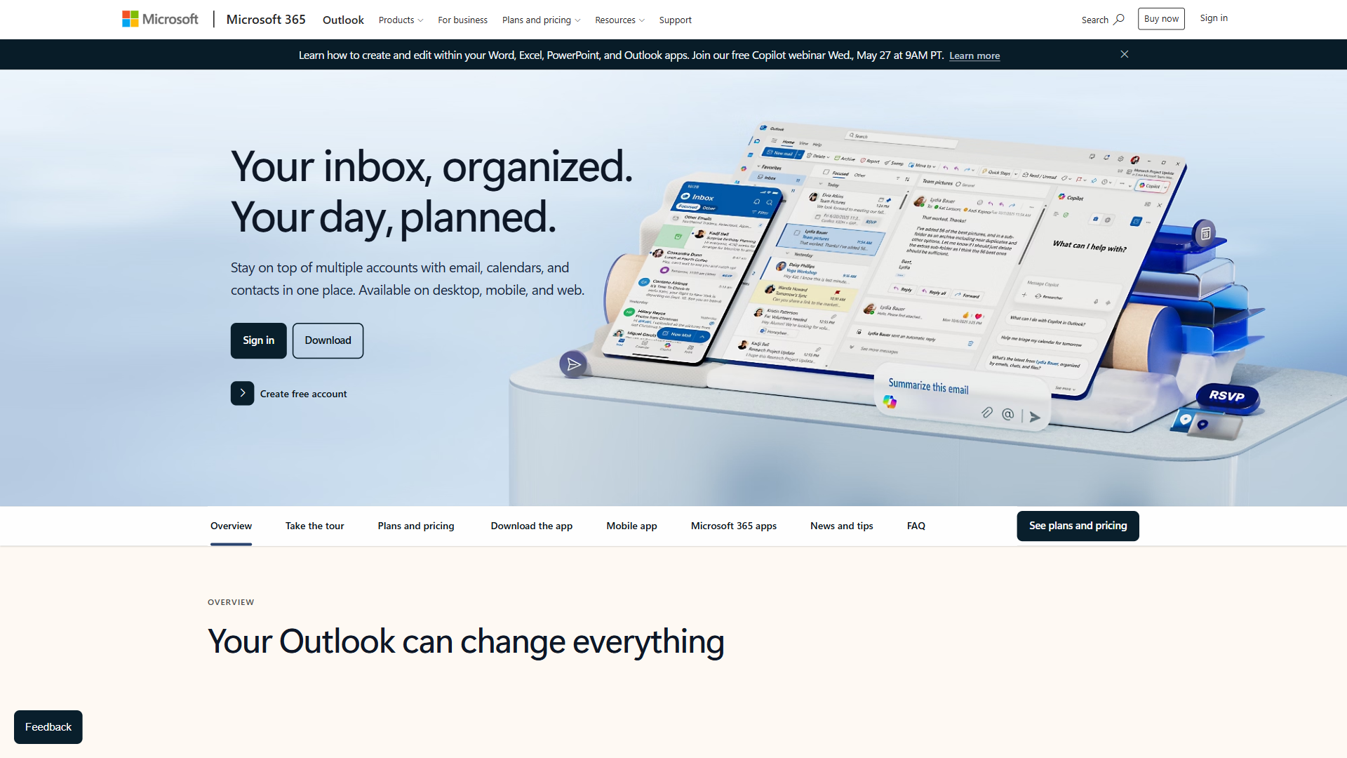 Outlook website screenshot