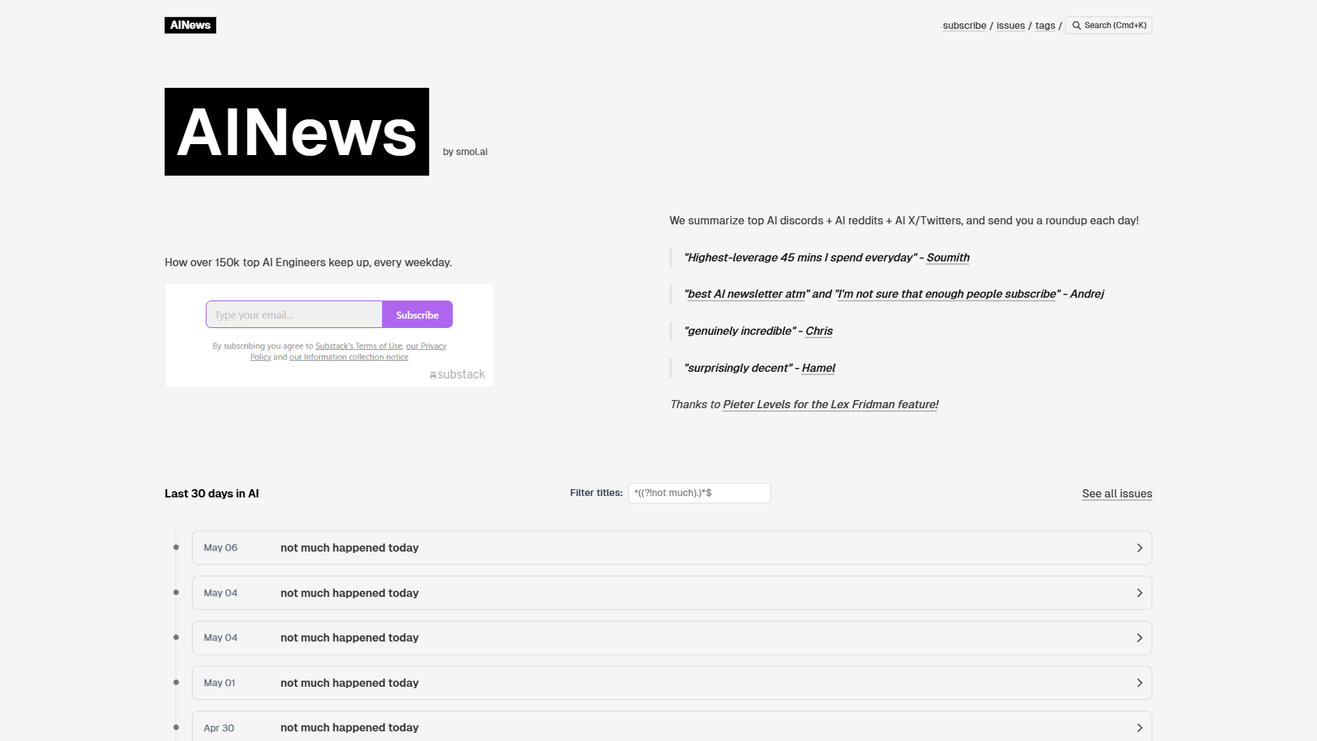 AINews website screenshot