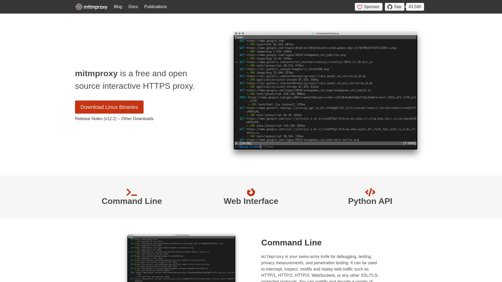 mitmproxy website screenshot