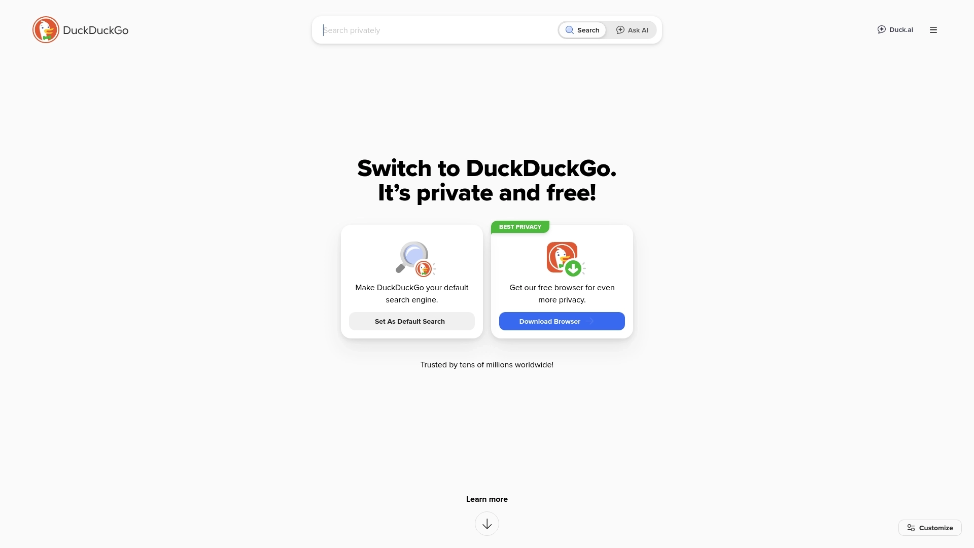 DuckDuckGo website screenshot