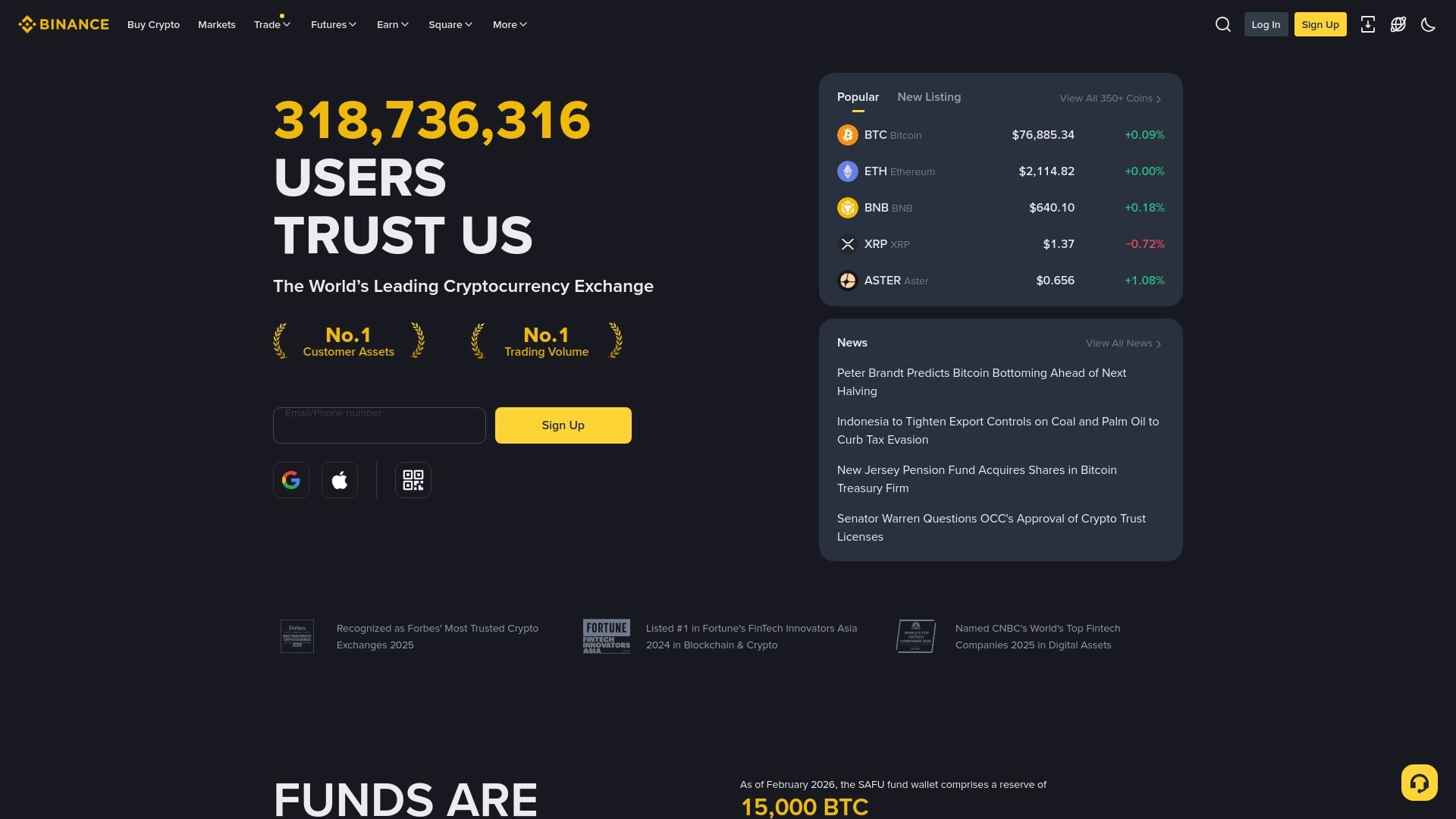 Binance website screenshot