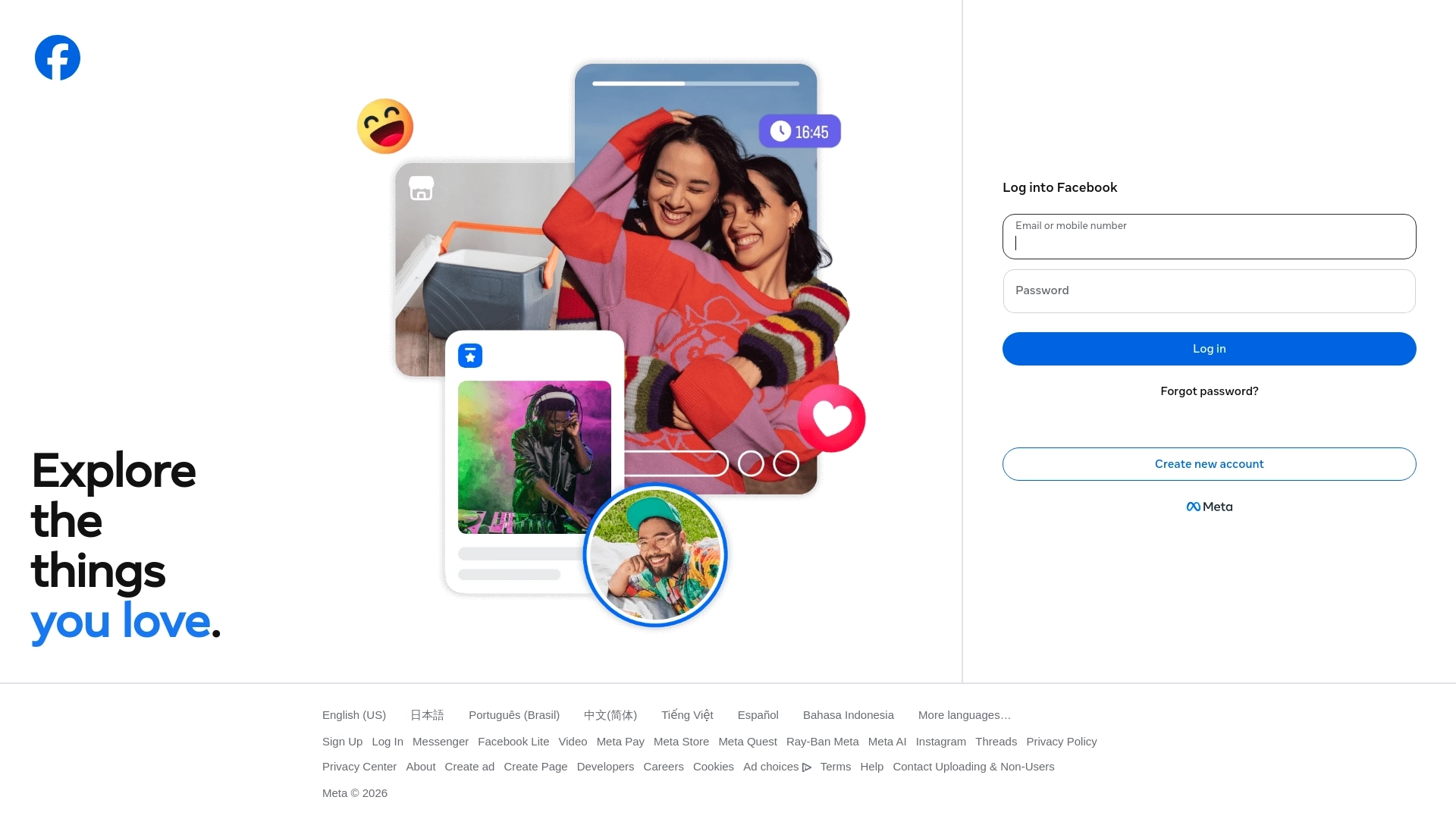 Facebook website screenshot
