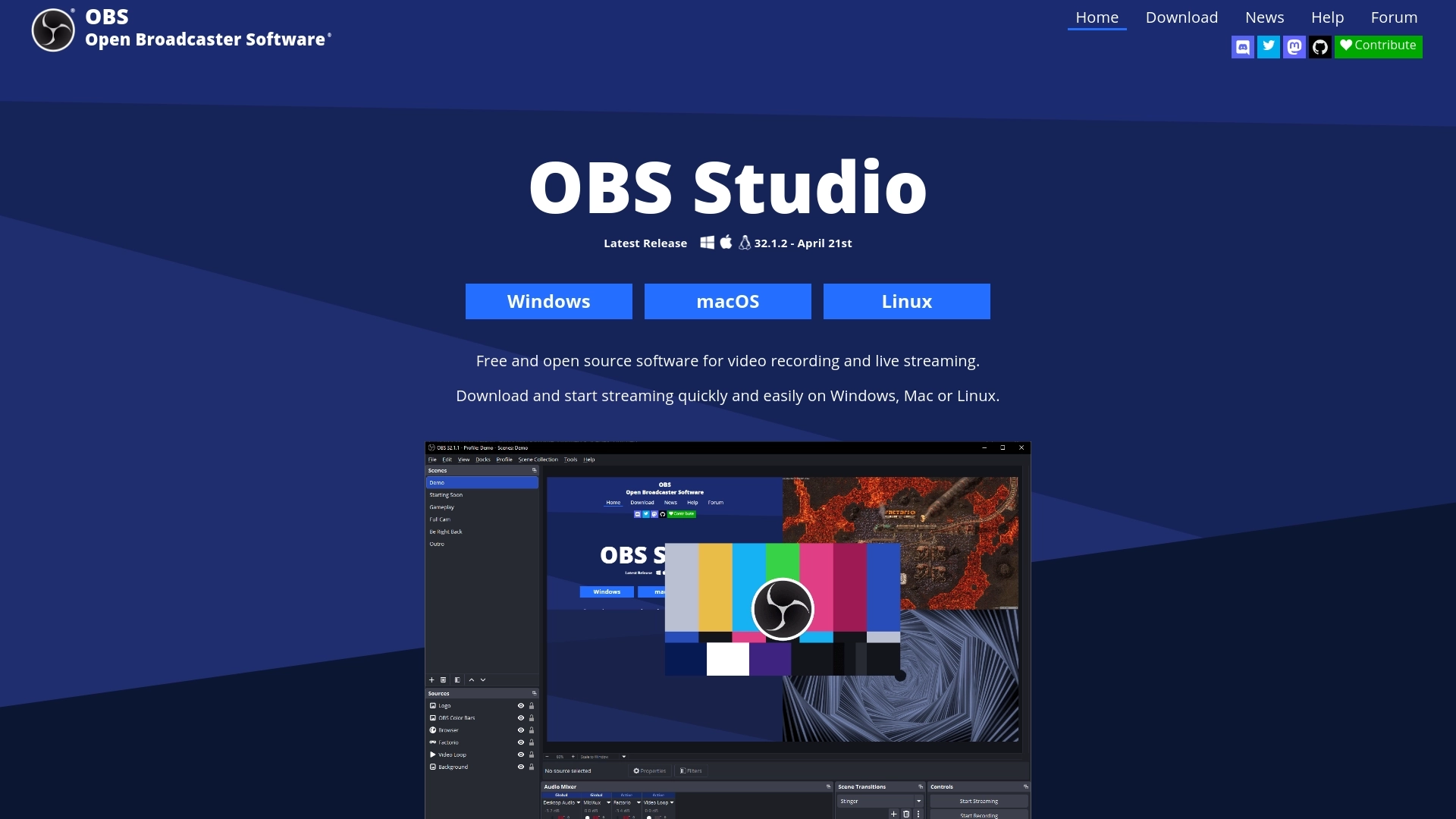 OBS Studio website screenshot