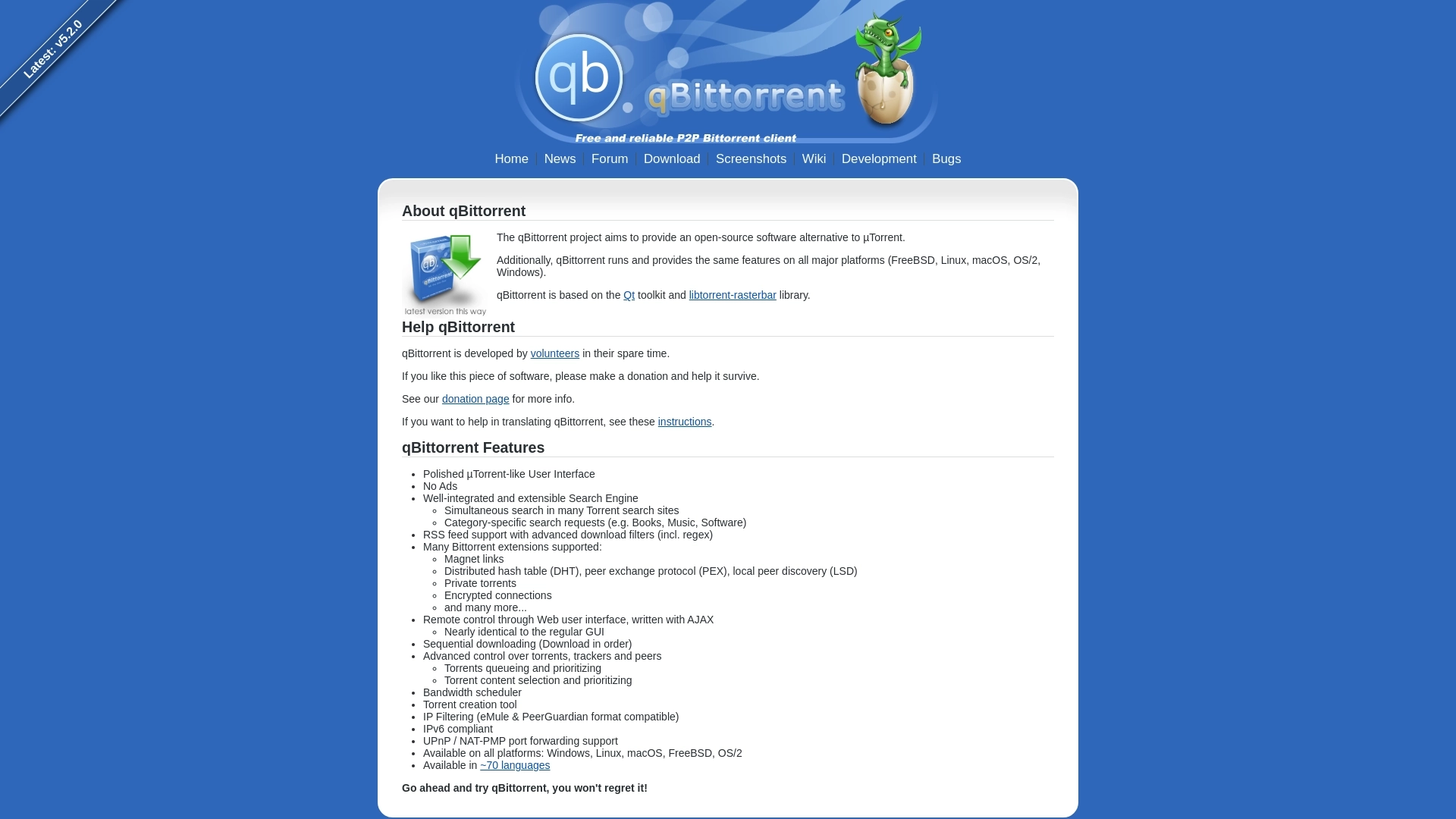 qBittorrent website screenshot