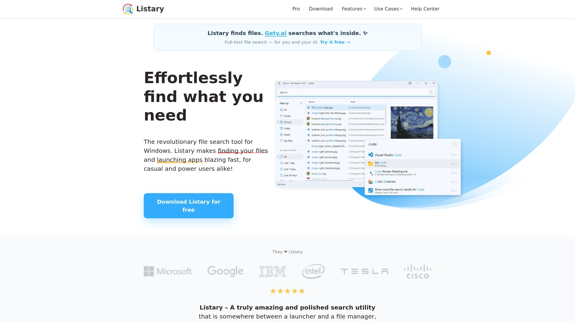 Listary website screenshot