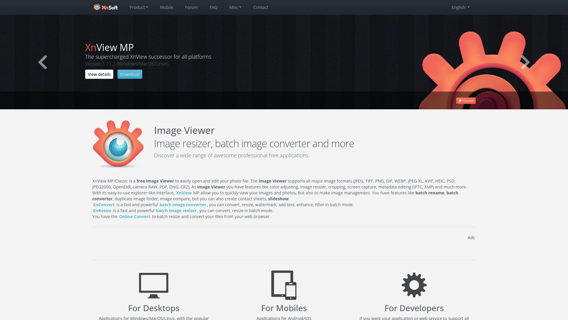 XnView website screenshot
