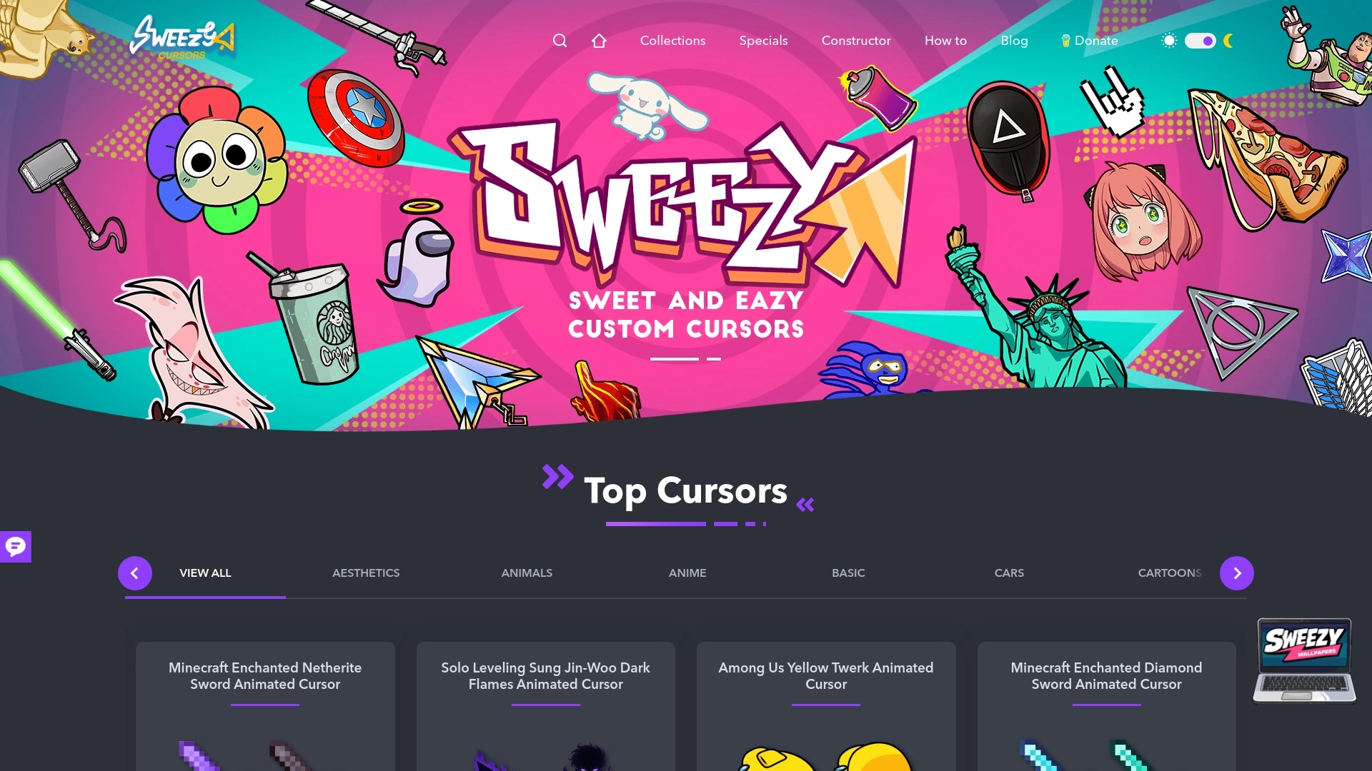 Sweezy Cursors website screenshot