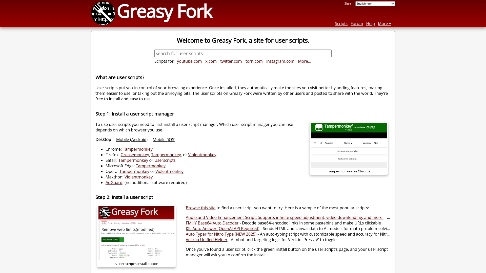 Greasy Fork 网站截图