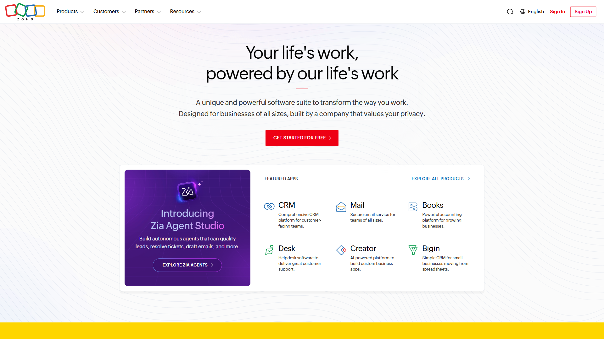 Zoho Mail website screenshot