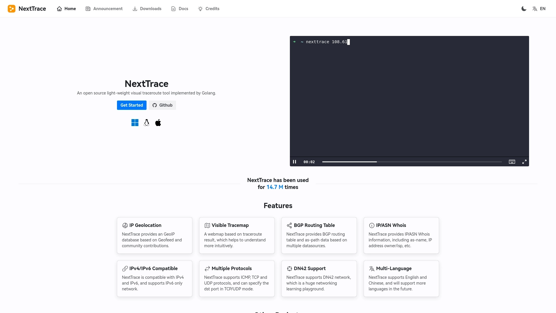 NextTrace website screenshot