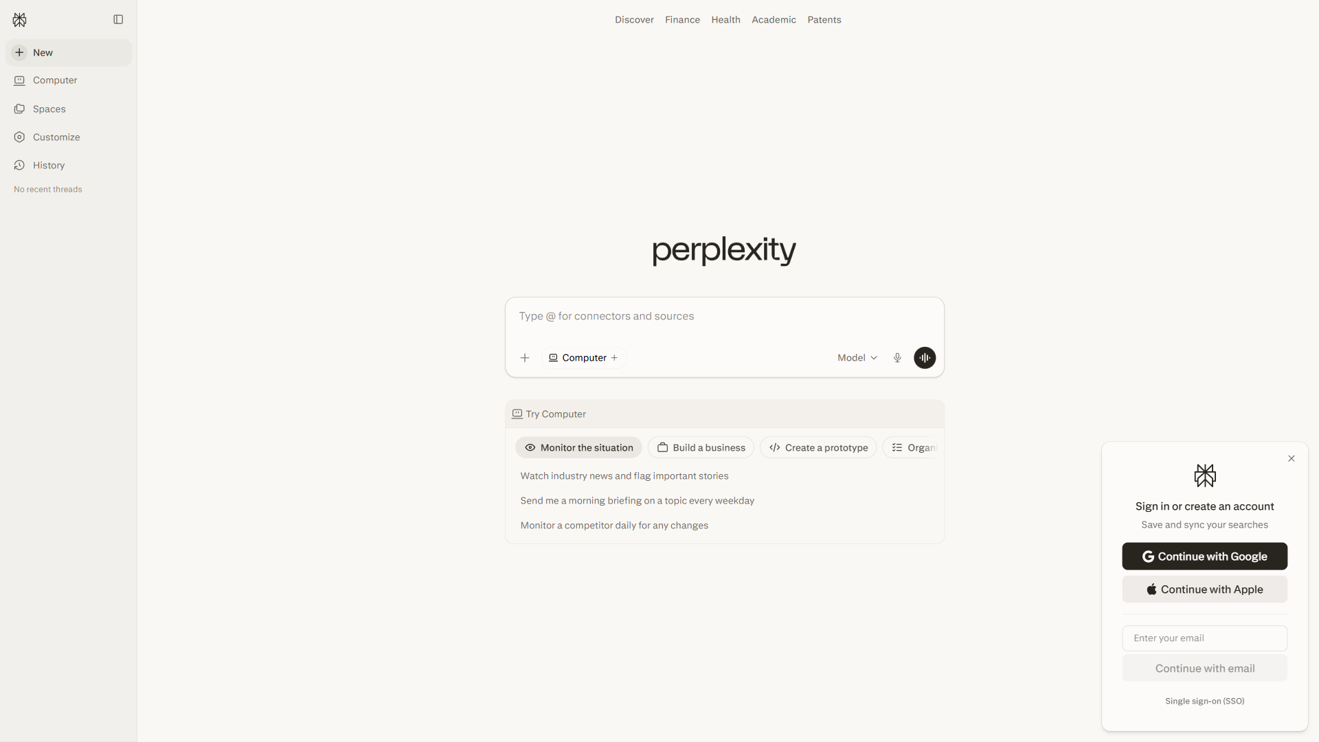 Perplexity 网站截图